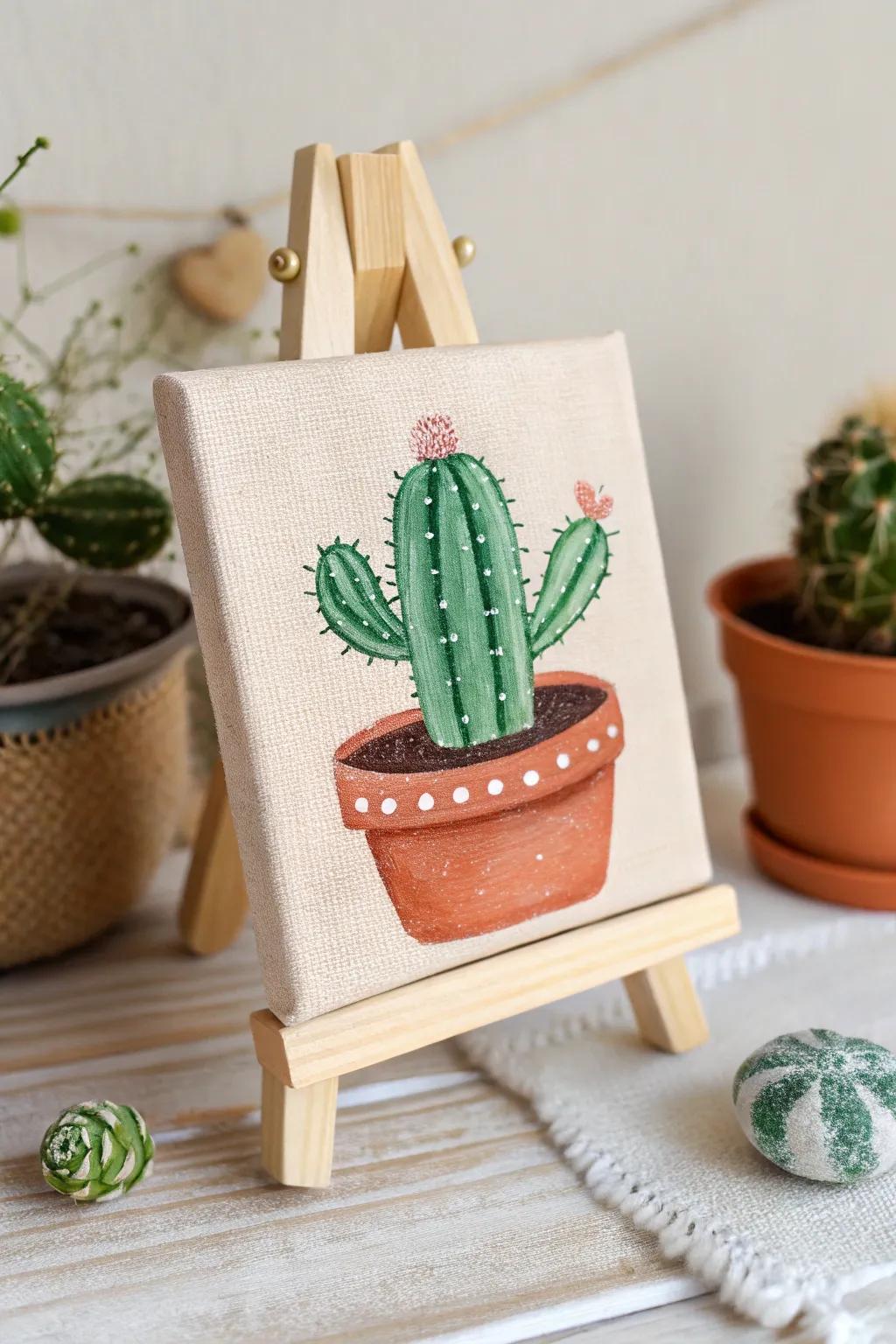 Embrace simplicity with this charming cactus mini canvasâa tiny masterpiece of natural beauty and playful vibes.