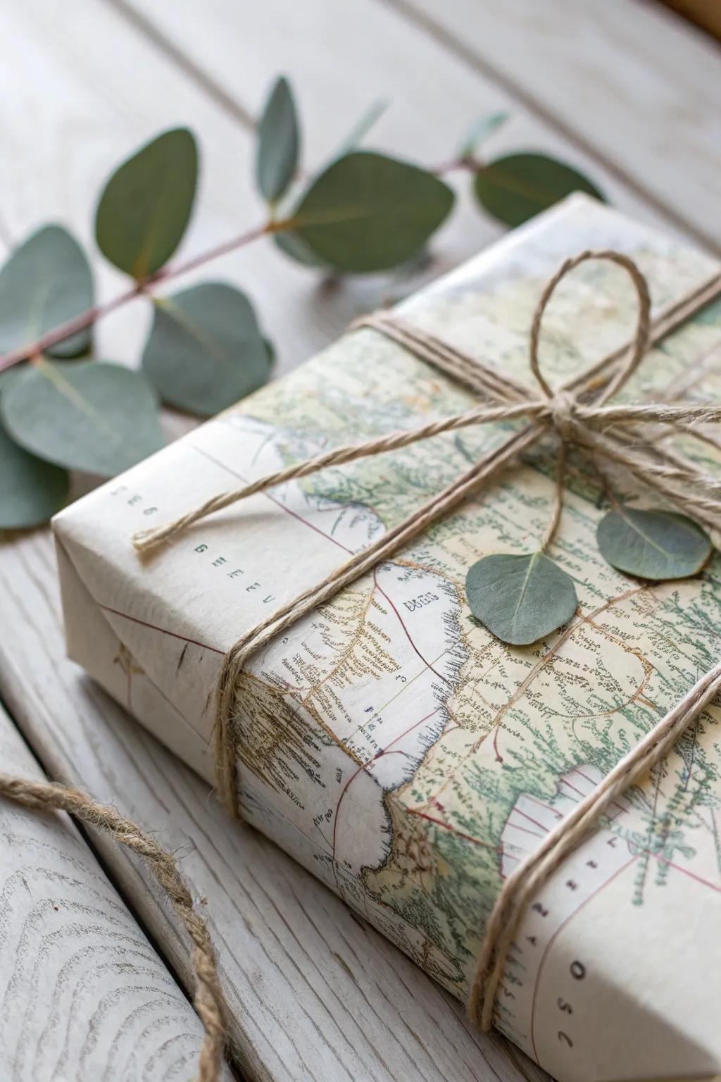Elevate your gift-giving with eco-friendly, vintage map wrapping for a touch of elegance and creativity.