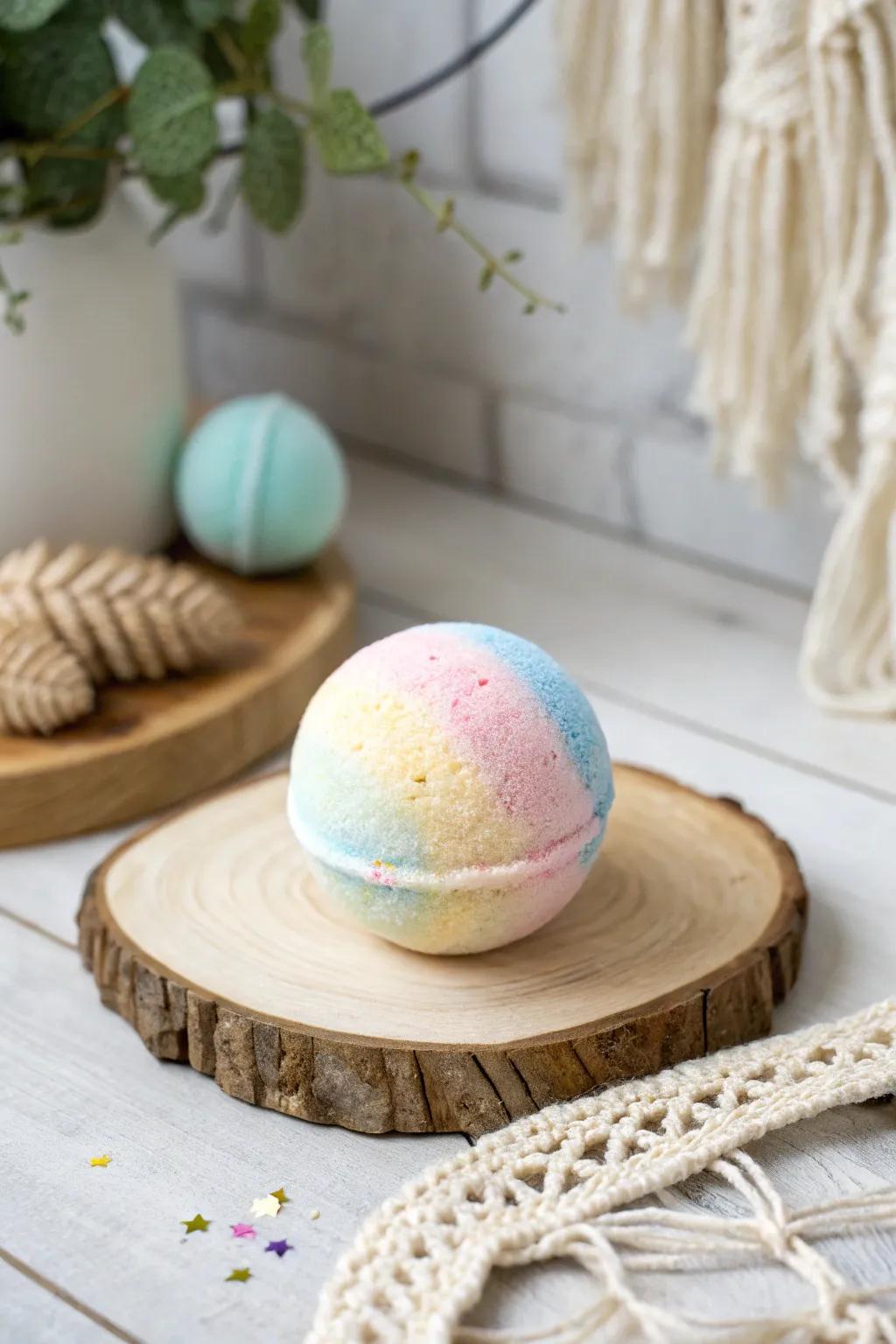 Add a splash of color to your bath with this beautifully packaged pastel bath bomb.