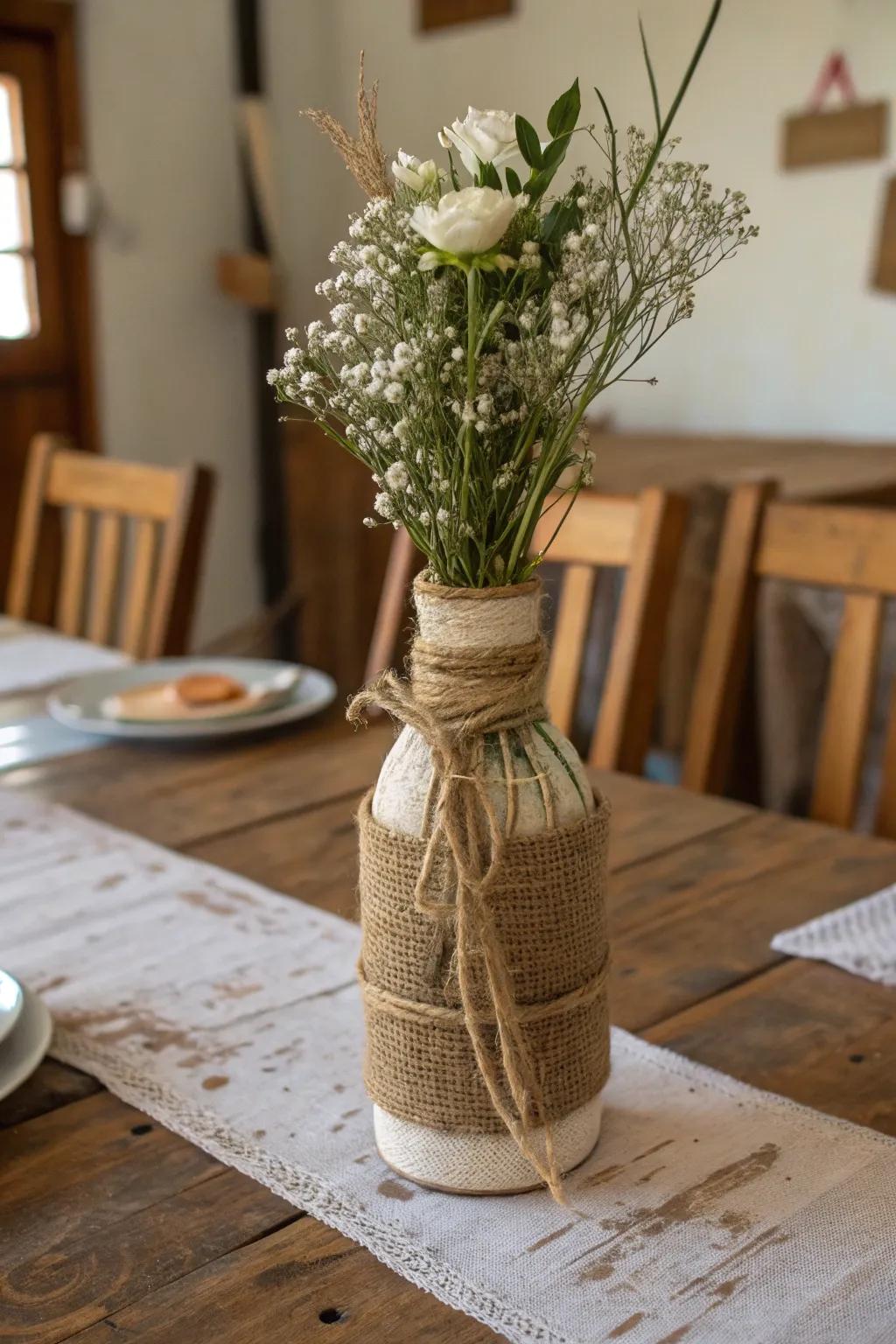 Twine and burlap for rustic charm.