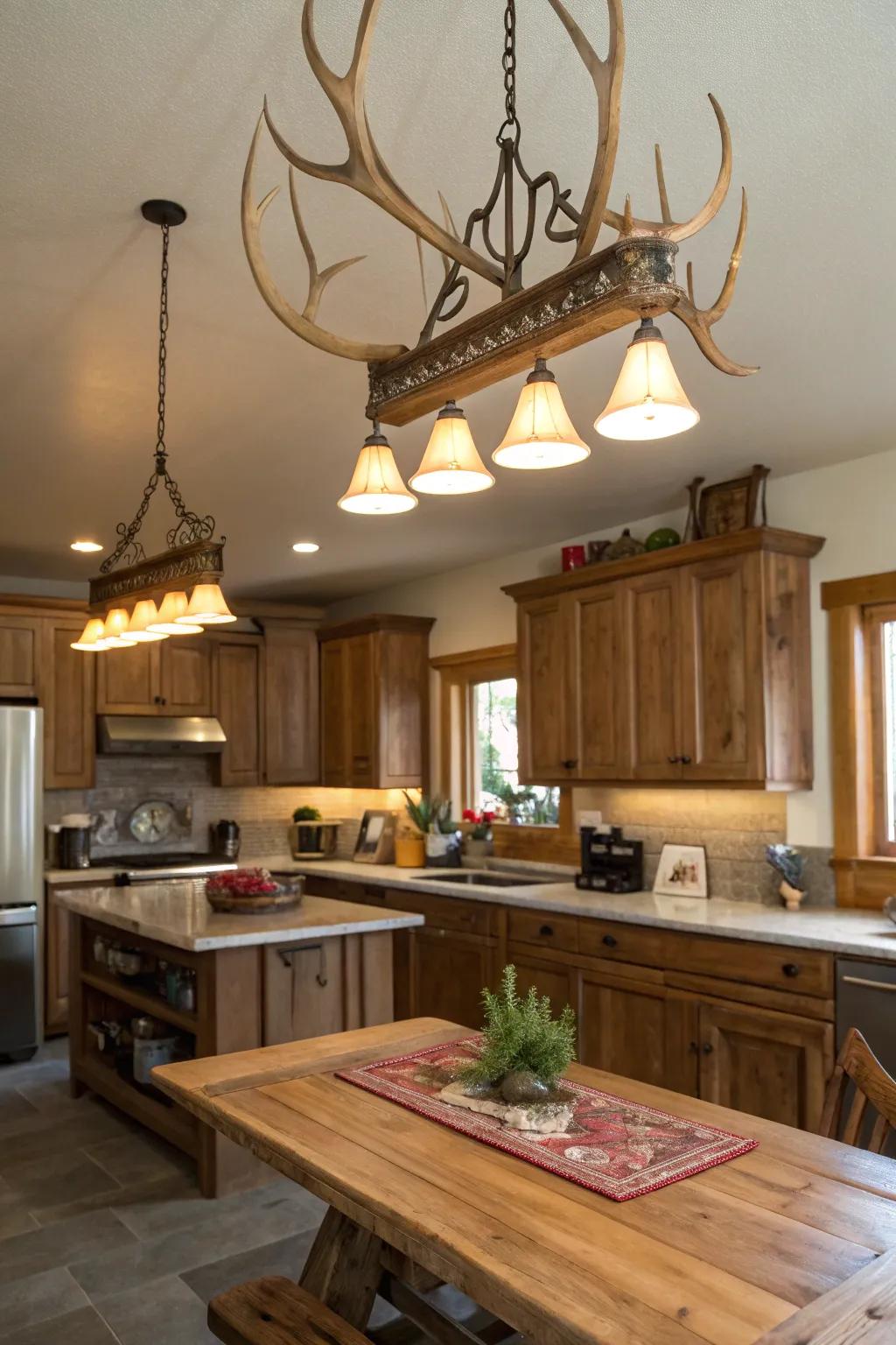 Light up your kitchen with creative deer antler pendant lights.