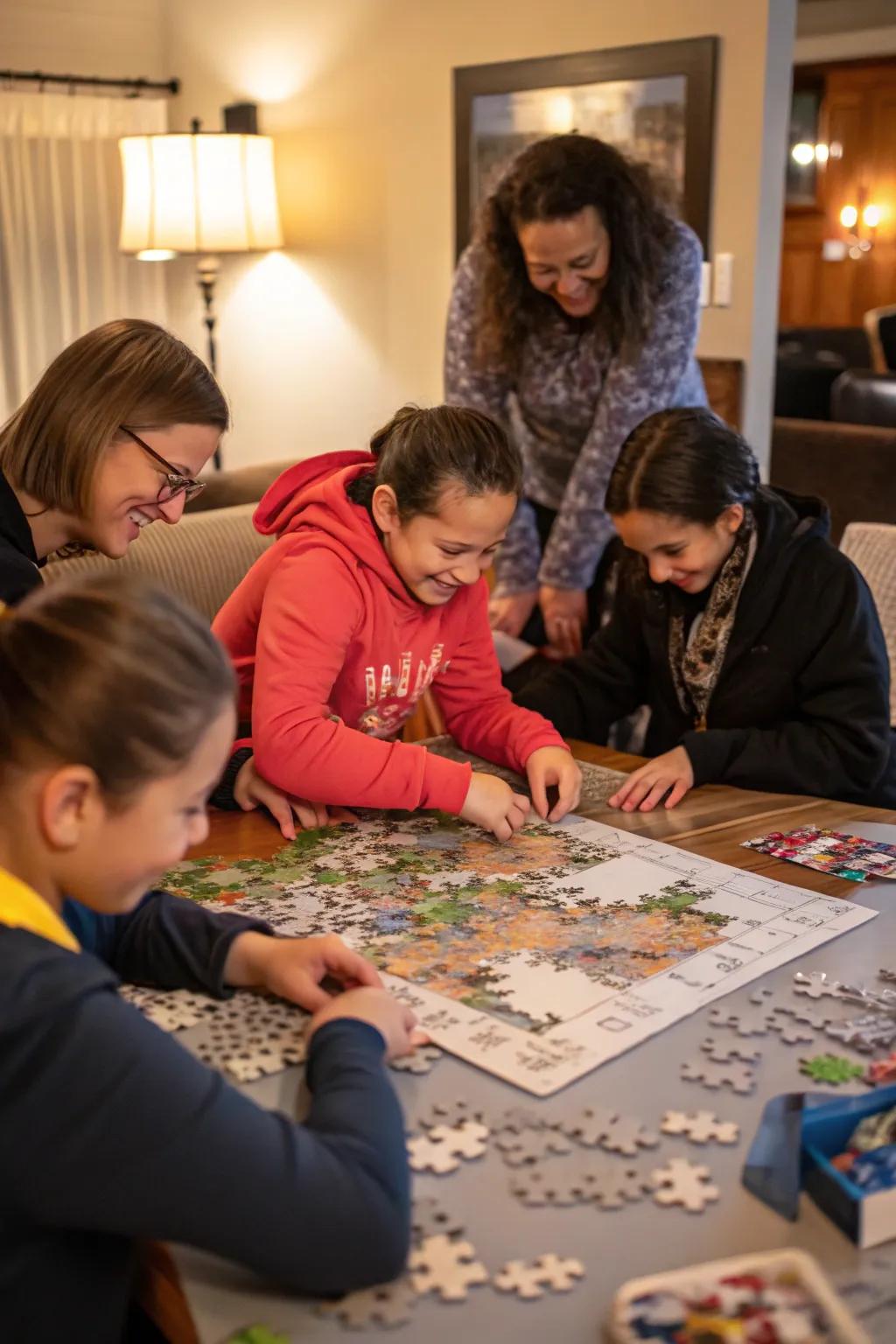 A giant jigsaw puzzle brings everyone together for a fun group activity.