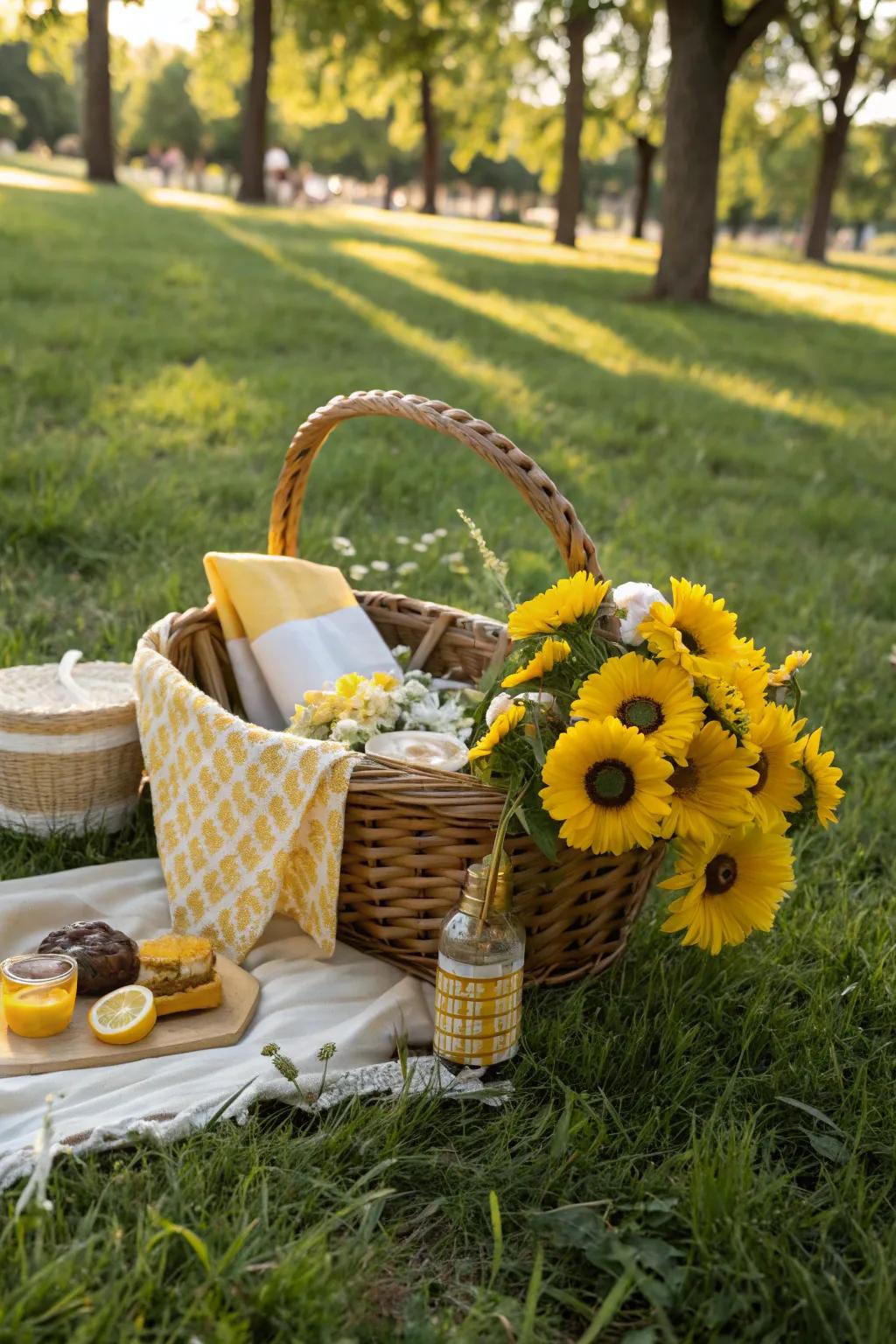 A perfect sunflower lover's picnic setup.