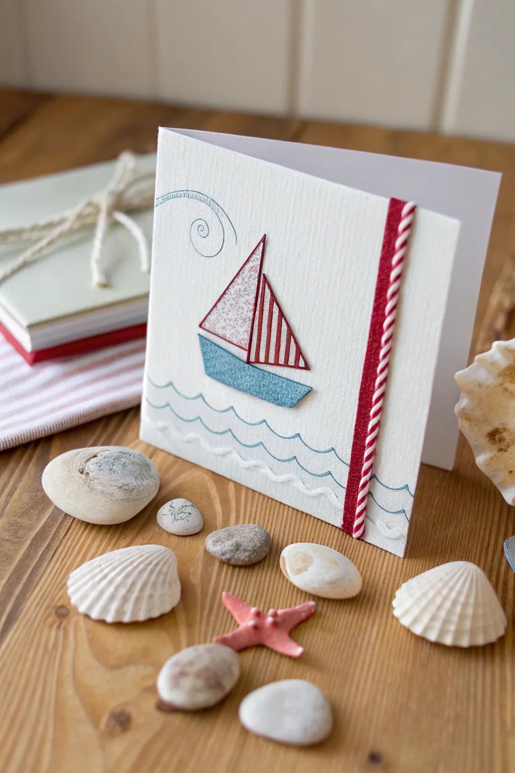 Sail into creativity with this charming nautical-themed baby boy cardâwhere simplicity meets a touch of boho elegance.