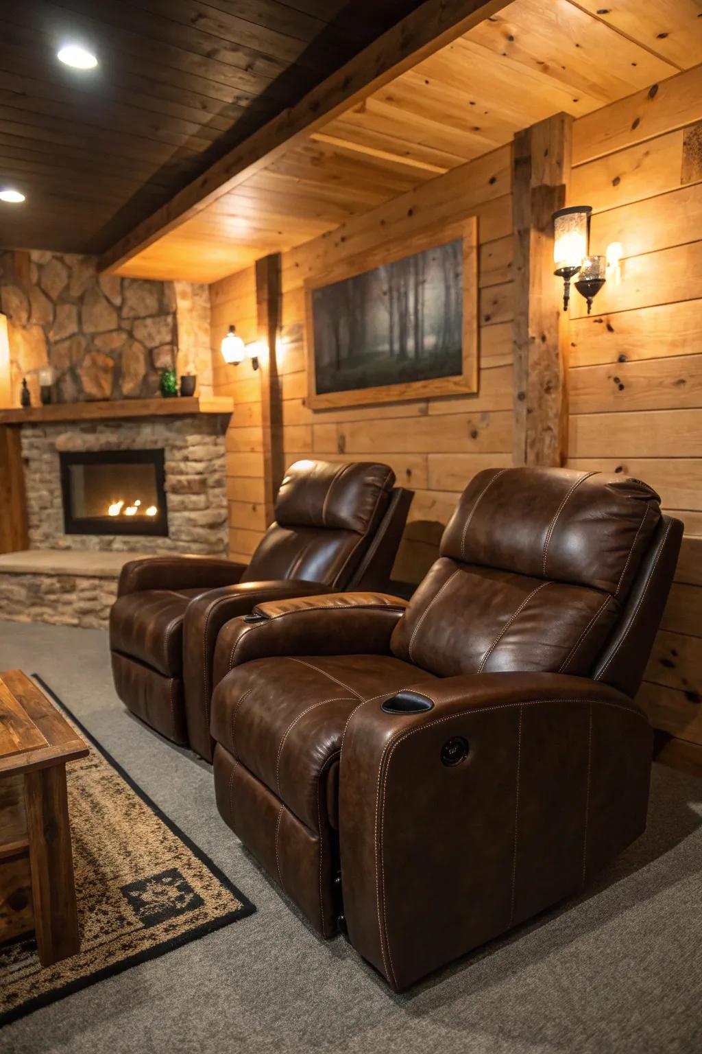 Leather seating offers both style and comfort in your man cave.