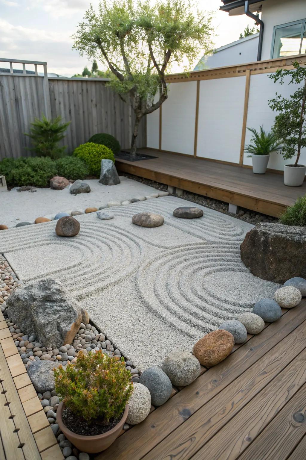 Zen gardens provide a tranquil escape on your deck.