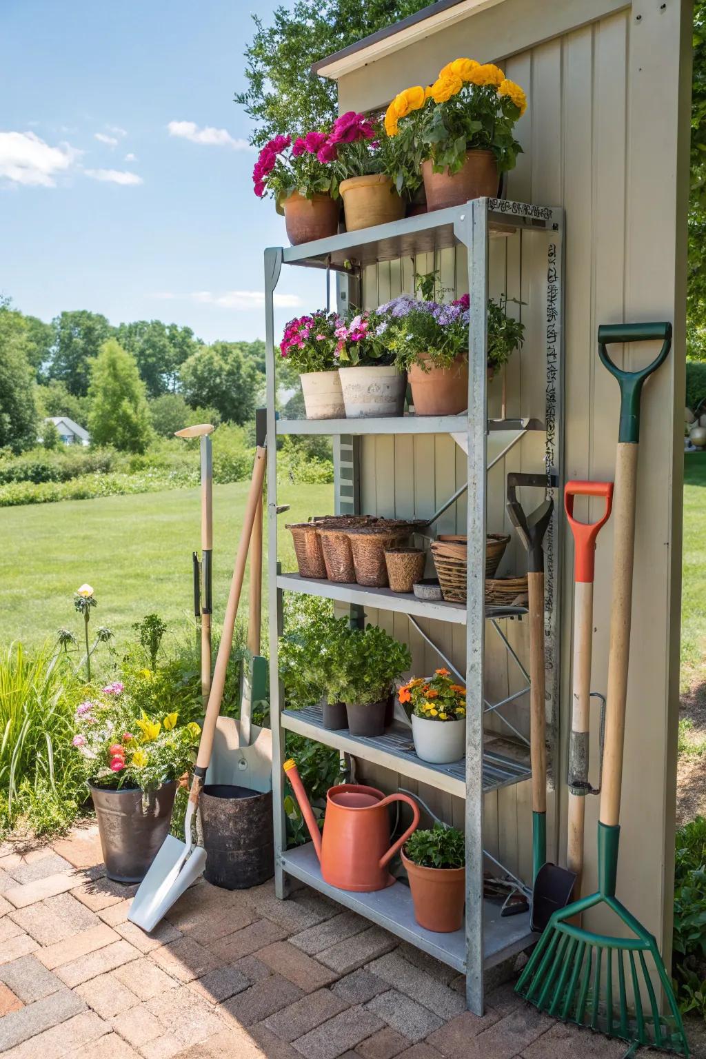 Vertical shelving brings style and order to your outdoor space.