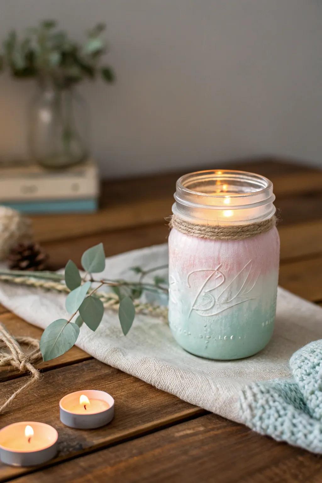 Illuminate your space with the warm glow of a painted mason jar candle holder.