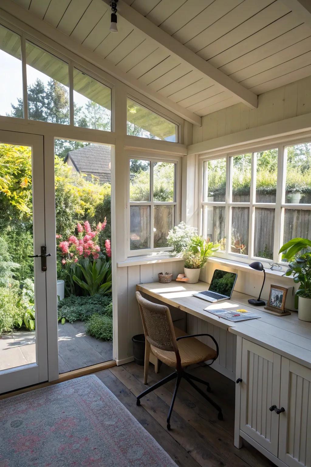 Natural light transforms your shed office into a bright, uplifting space.