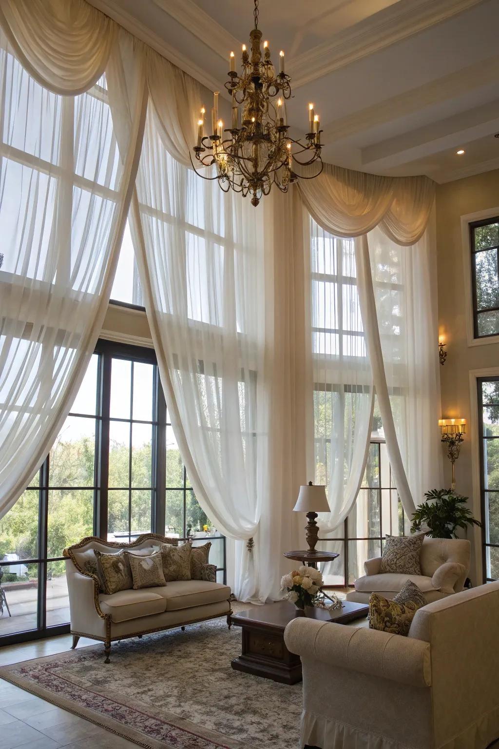 Sheer curtains elegantly draped to create a luxurious ambiance.