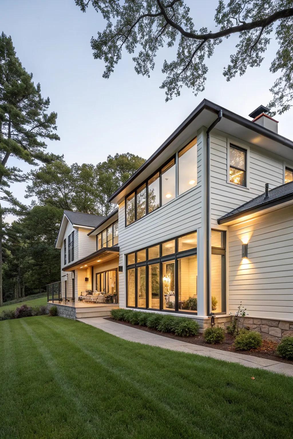 A contemporary home with eco-chic siding materials.