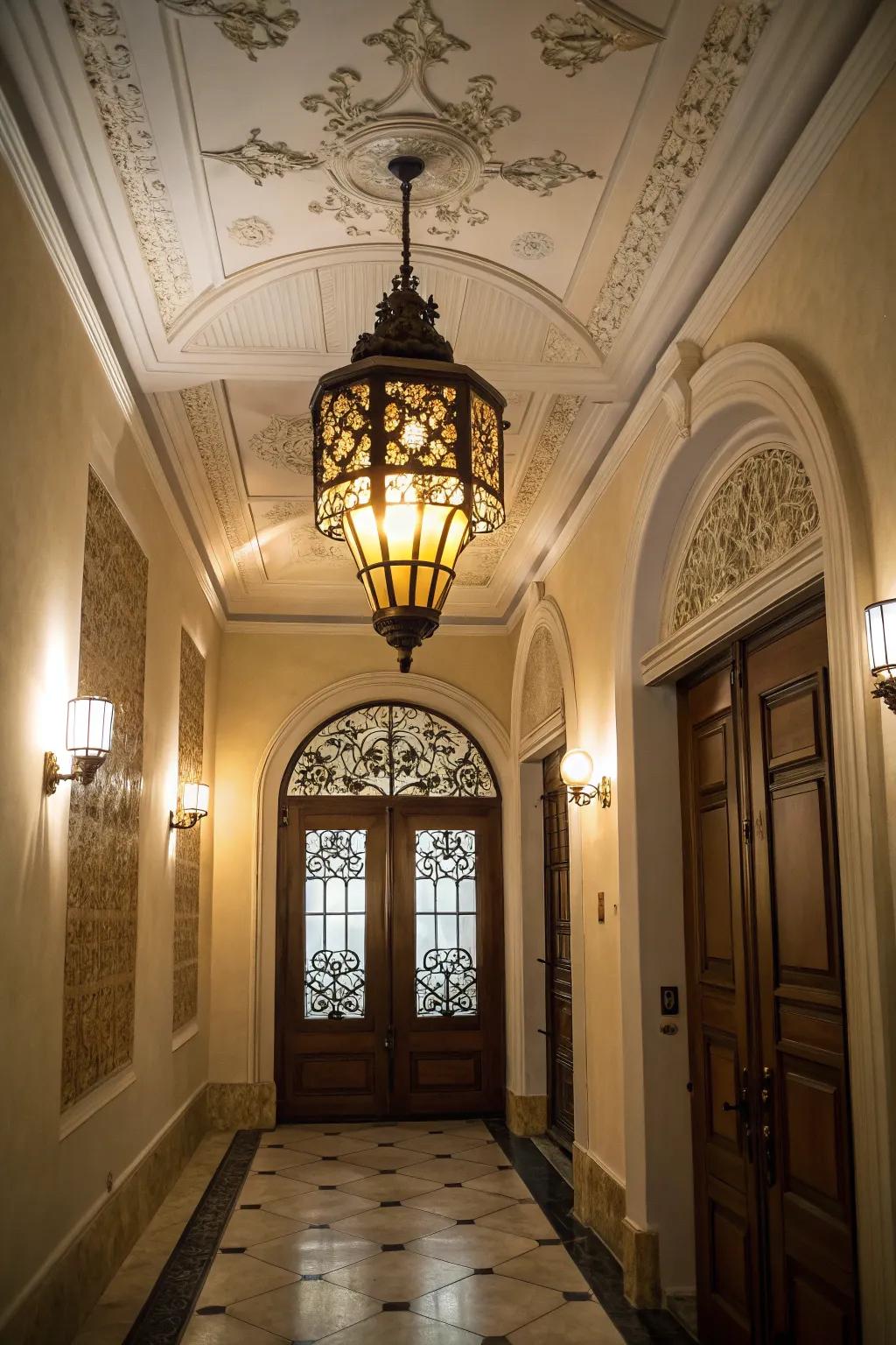 Lighting can enhance the beauty of your hallway door.
