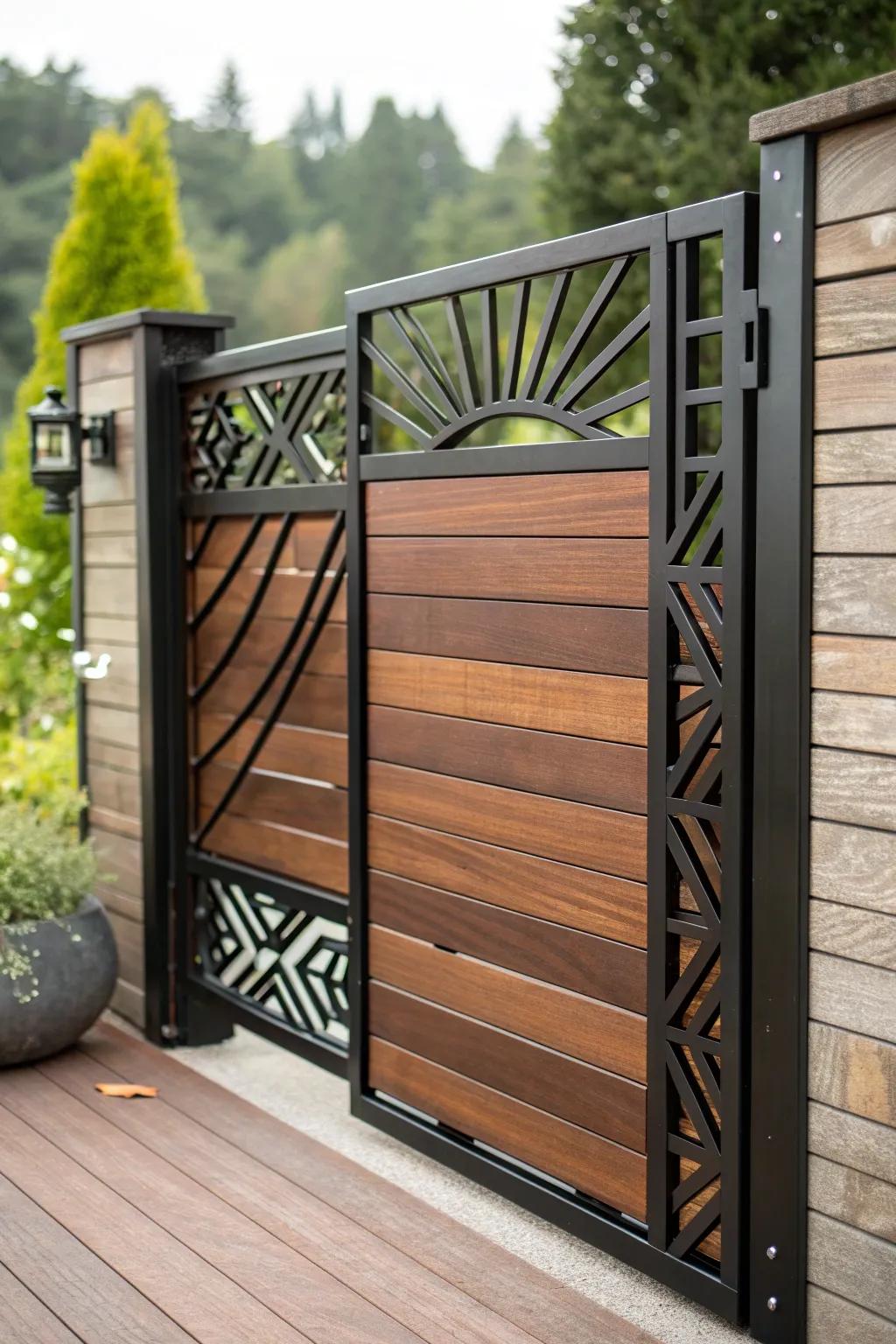 Elevate your outdoor space with a sleek blend of metal and woodâperfect for contemporary elegance.