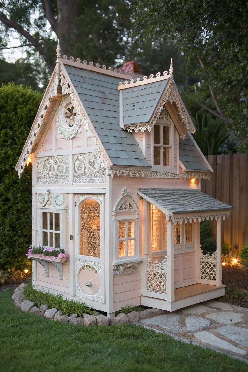 Step into a fairytale with this Victorian cottage coop, a masterpiece of craftsmanship and charm.