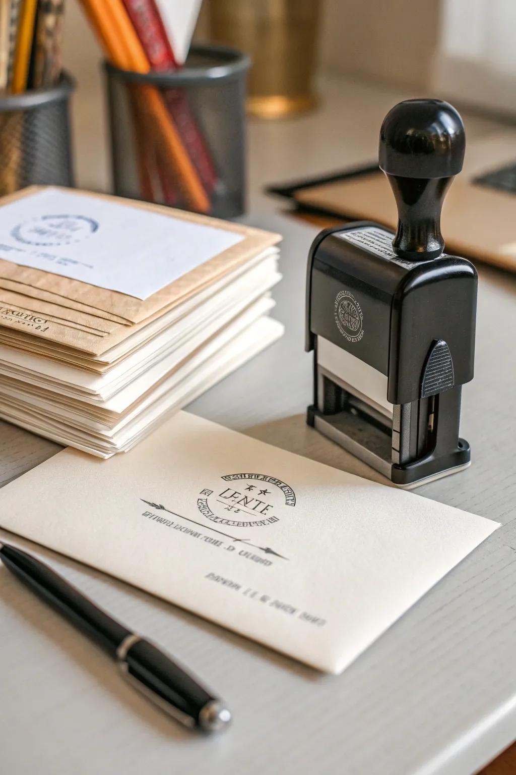 A custom address stamp adds personal flair.