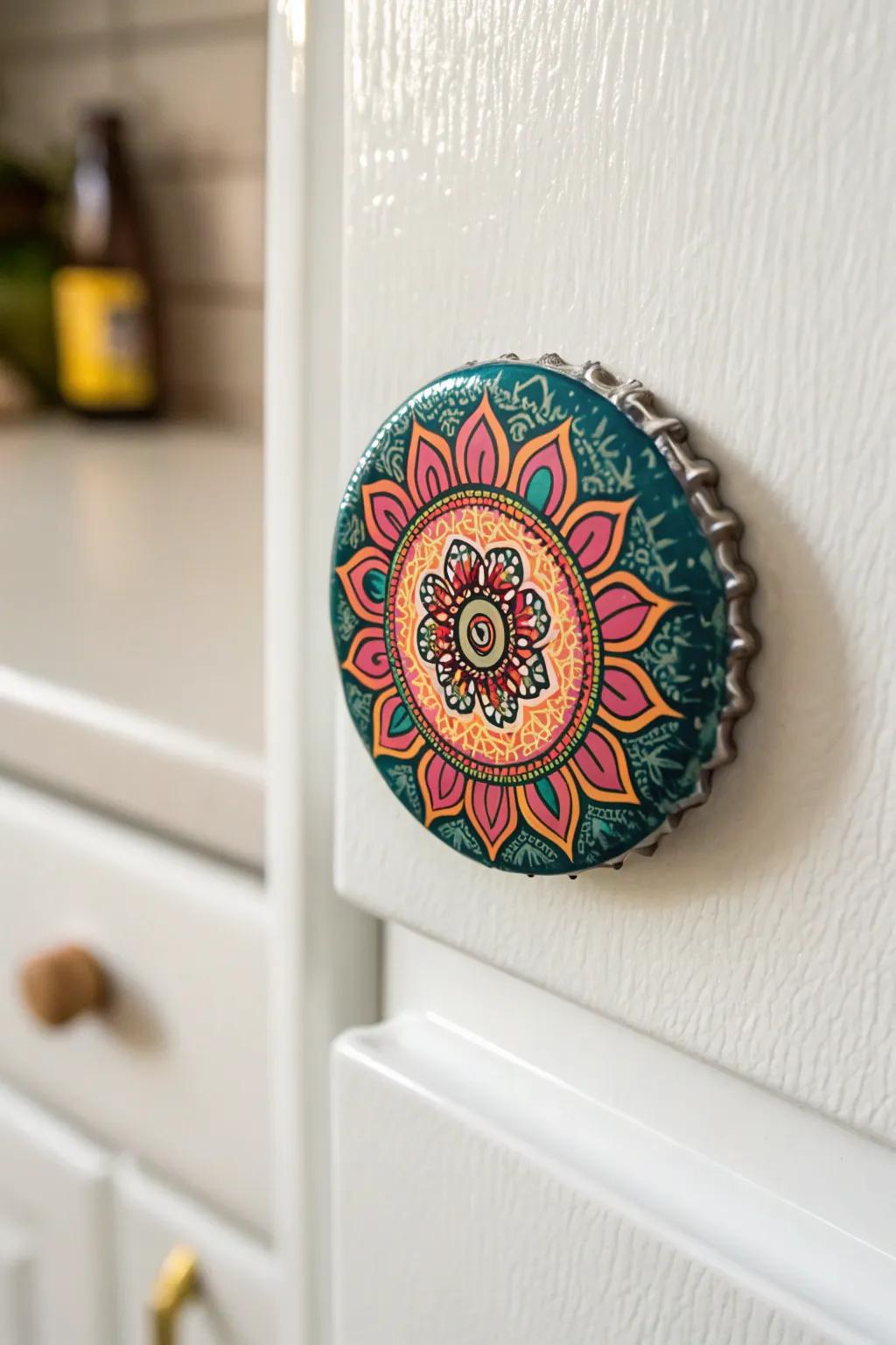 Transform your fridge into an art gallery with these charming bottle cap magnets!