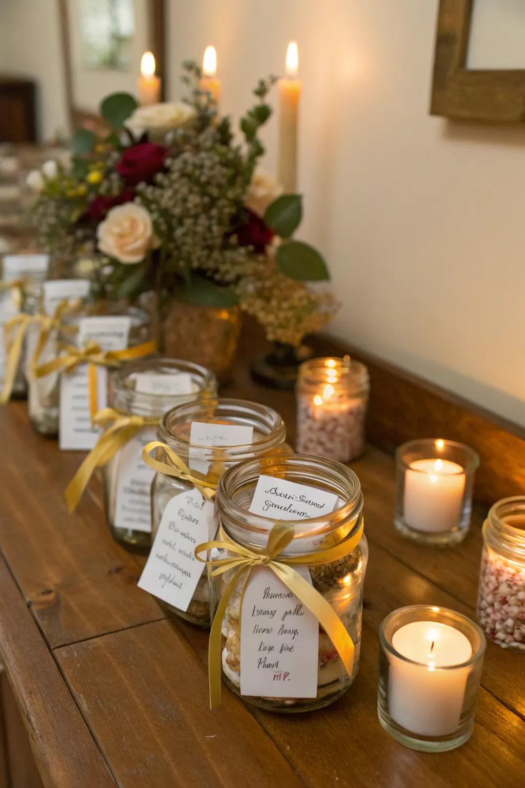 A unique centerpiece with personalized message jars.
