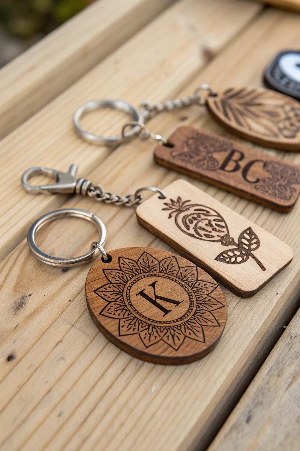 Unique wooden keychains that carry a personal touch.