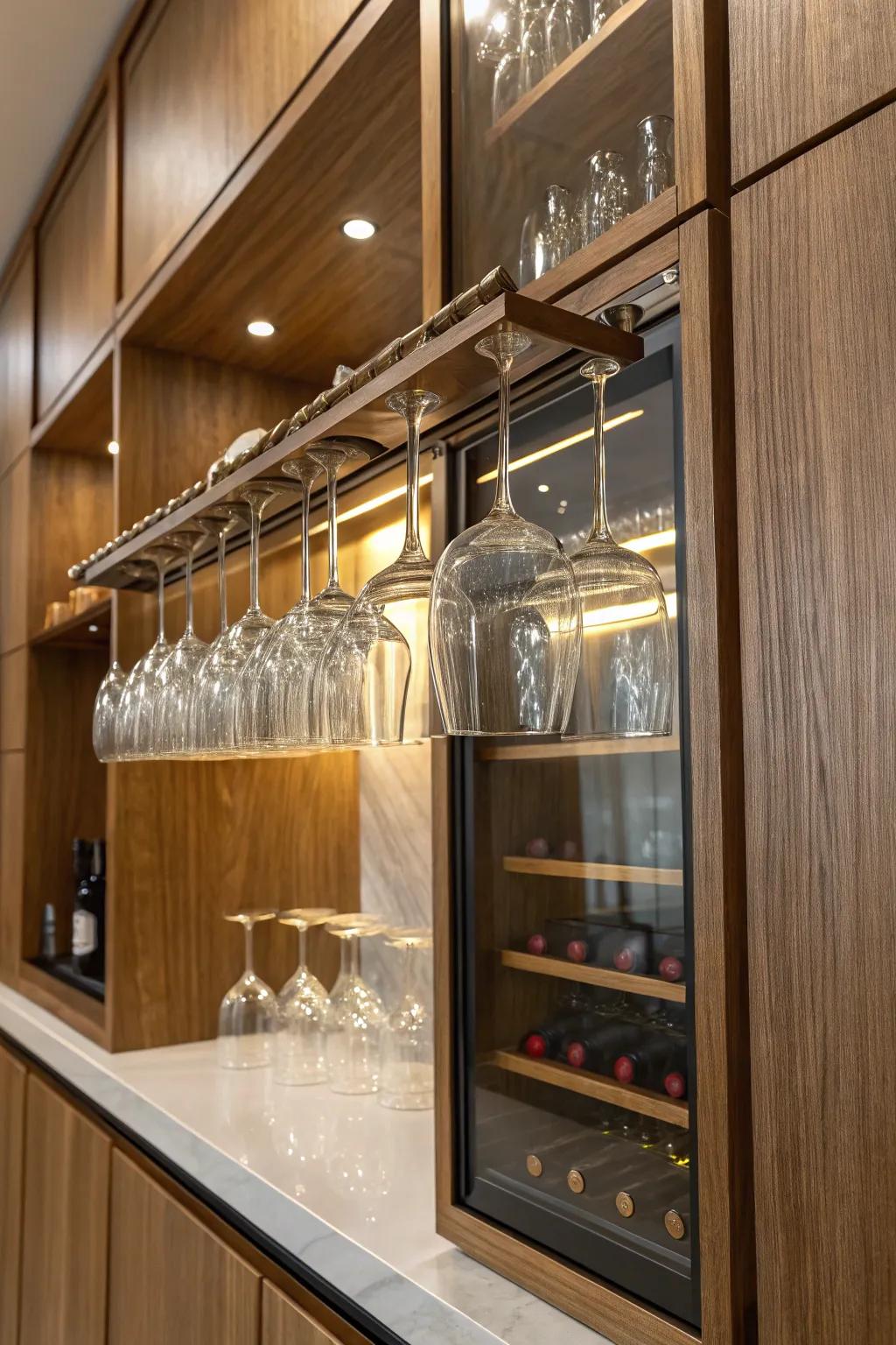 Glass holders can add elegance and order to your drinks cabinet.