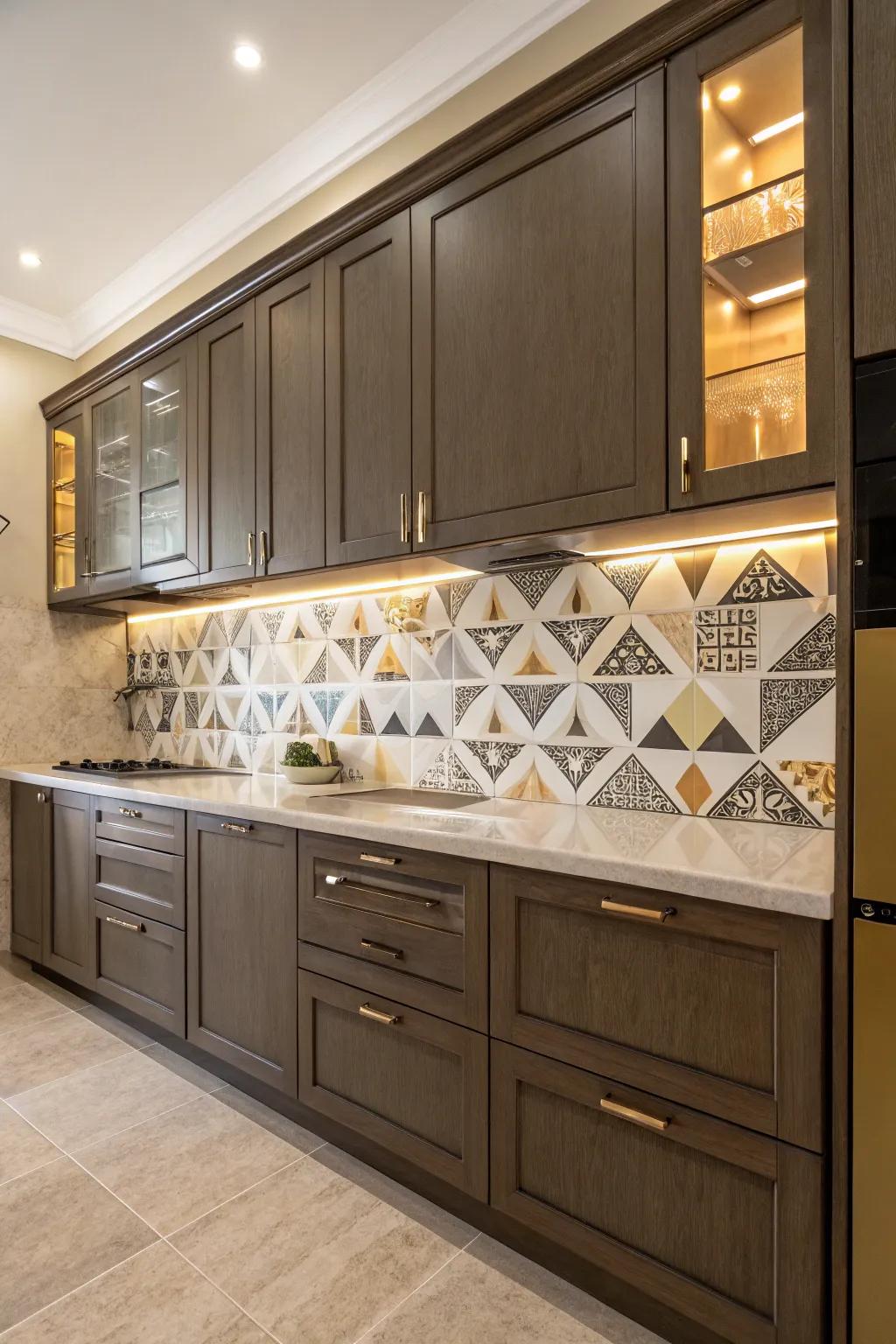 Geometric backsplashes add a contemporary twist.