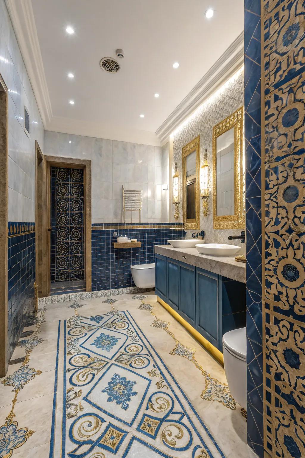 Patterned flooring adds understated sophistication.