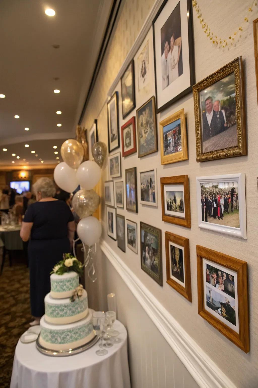 A memory wall adds a personal touch to the celebration.