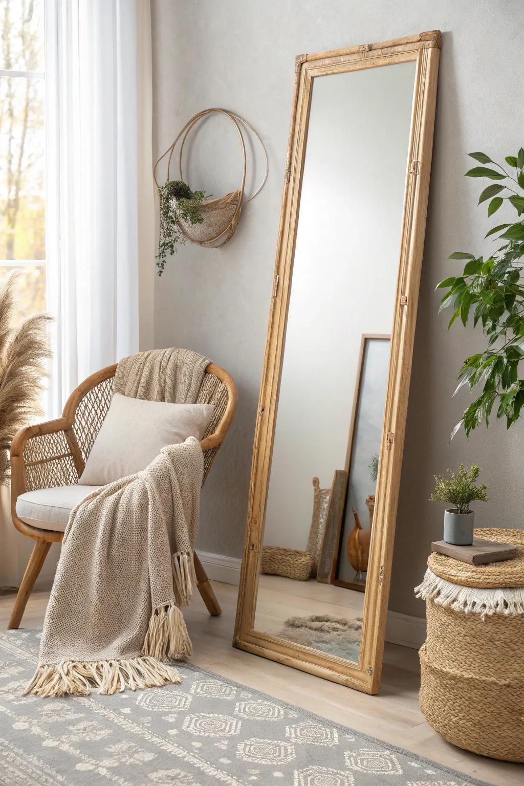 Effortlessly elevate your space with a chic stick-on mirror frame, blending simplicity and style. #DIYDecor #MinimalistChic