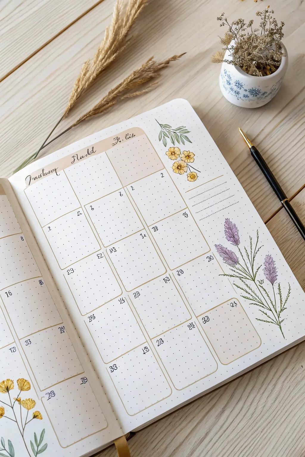 Transform your monthly planning with a touch of floral elegance. ð¸â¨ #BulletJournal #MinimalistArt #ScandinavianDesign