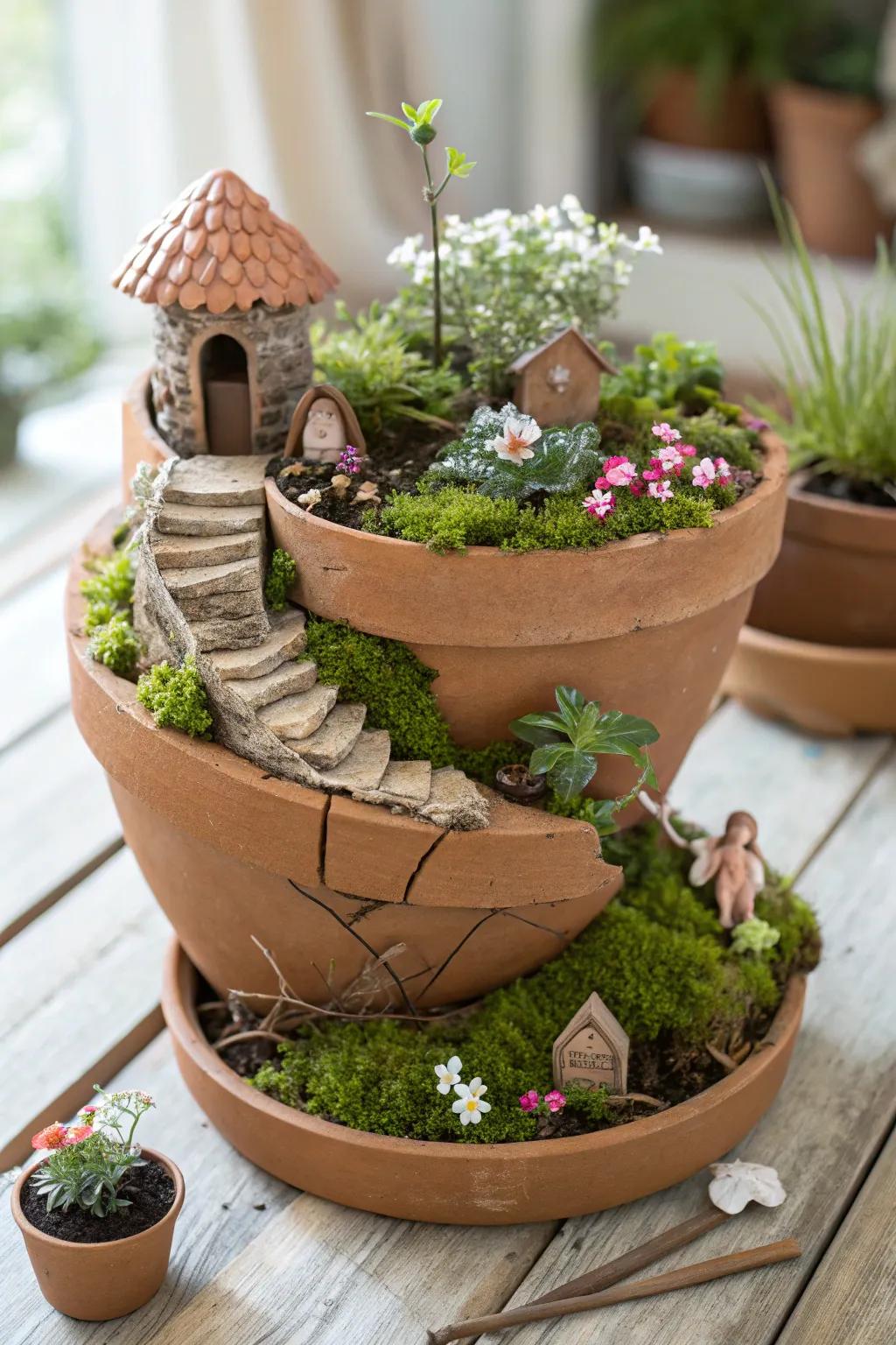 Discover the magic in broken pots with this enchanting upcycled fairy garden idea. ð¿â¨