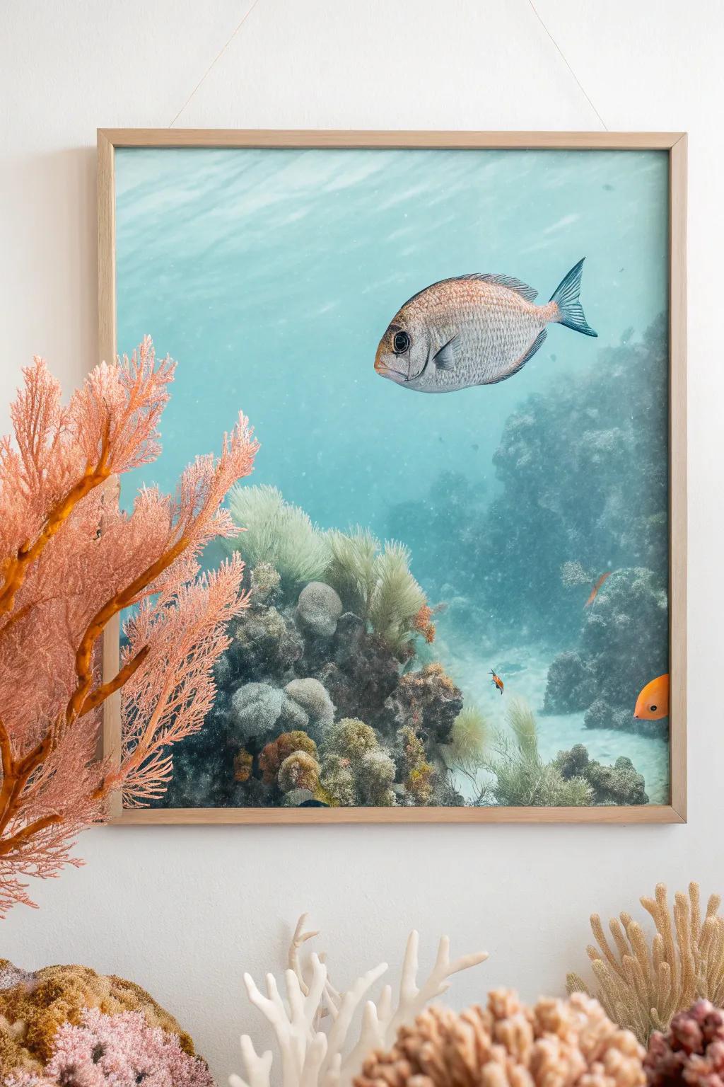 Embrace the serene beauty of the underwater world with this minimalist nature painting.