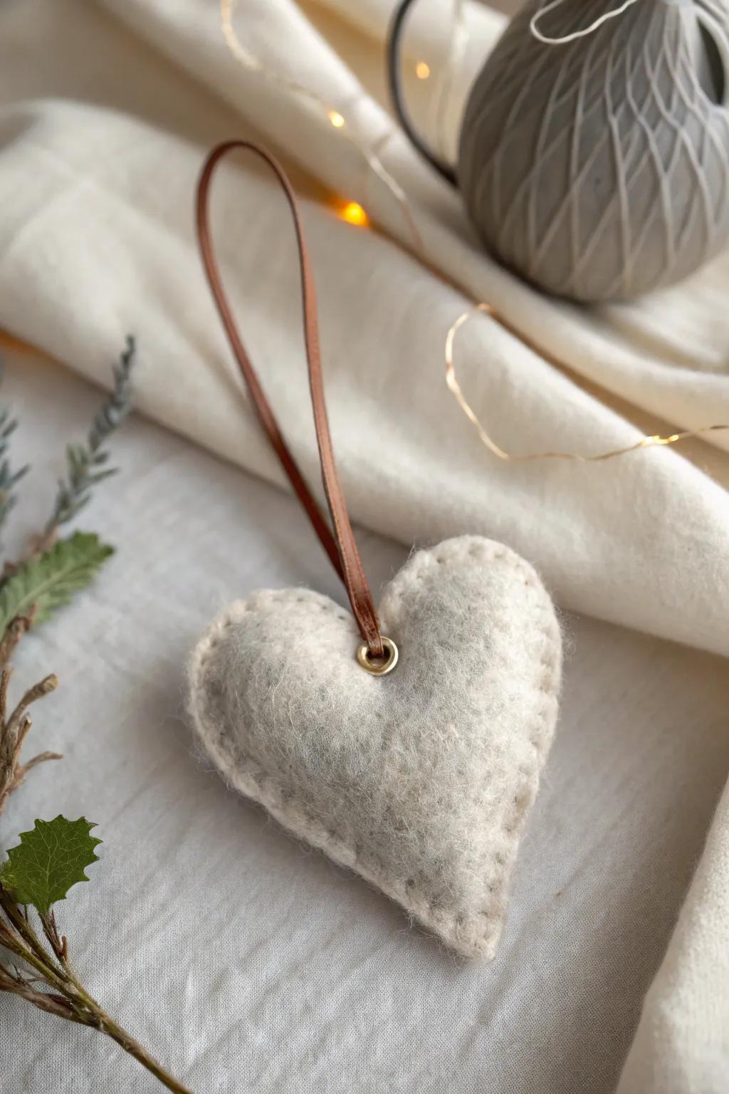 Add a touch of handcrafted elegance to your decor with this charming felted wool heart ornament.