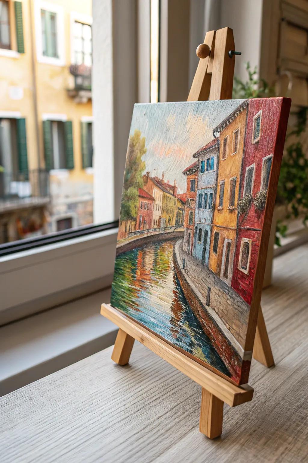 Capture the essence of European street charm with vibrant palette knife artistry.