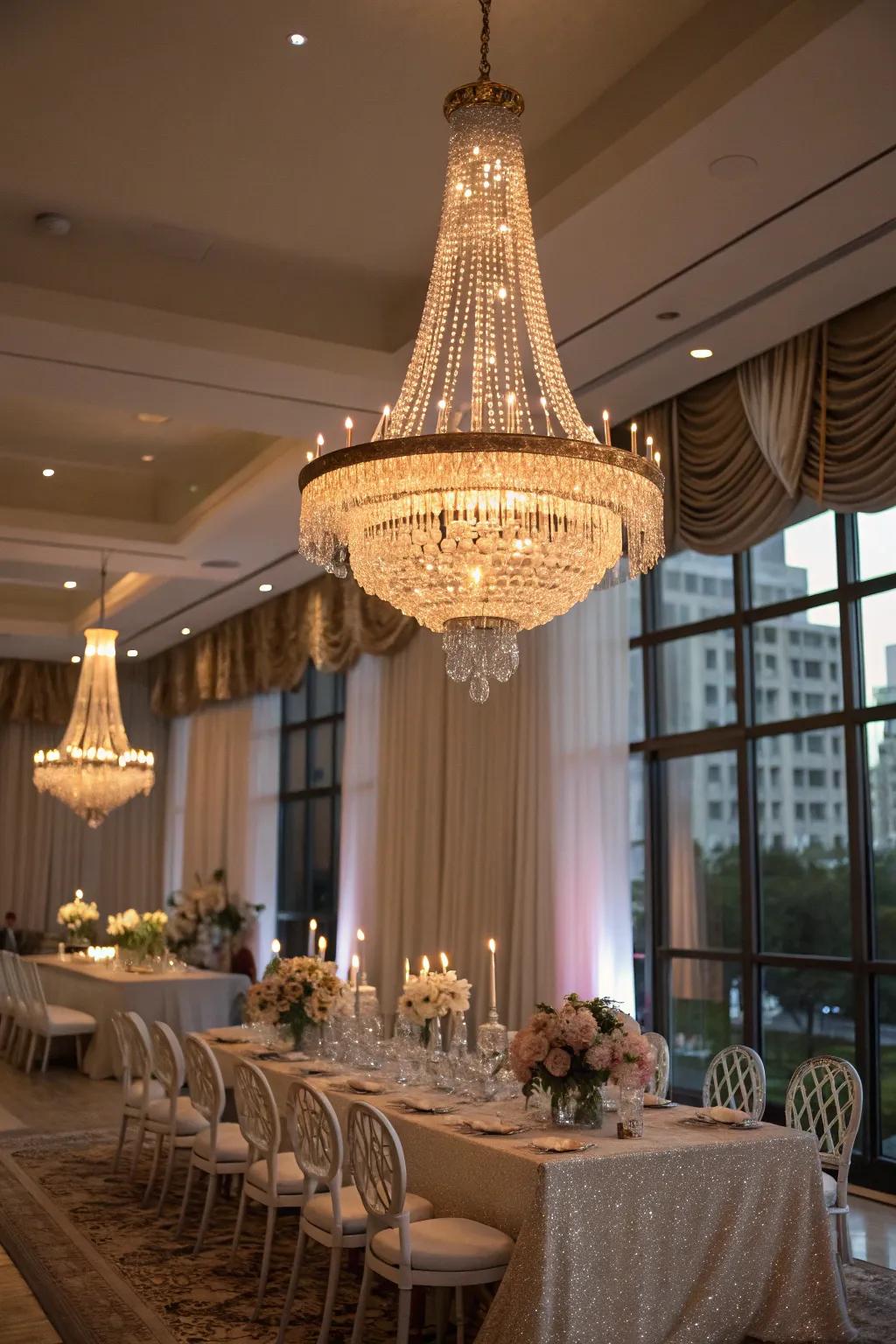 Chandeliers add a touch of elegance to your party decor.