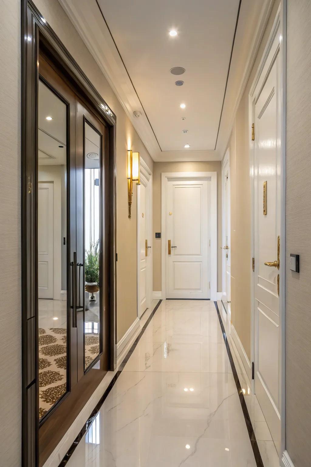 High gloss doors add a luxurious touch to your hallway.