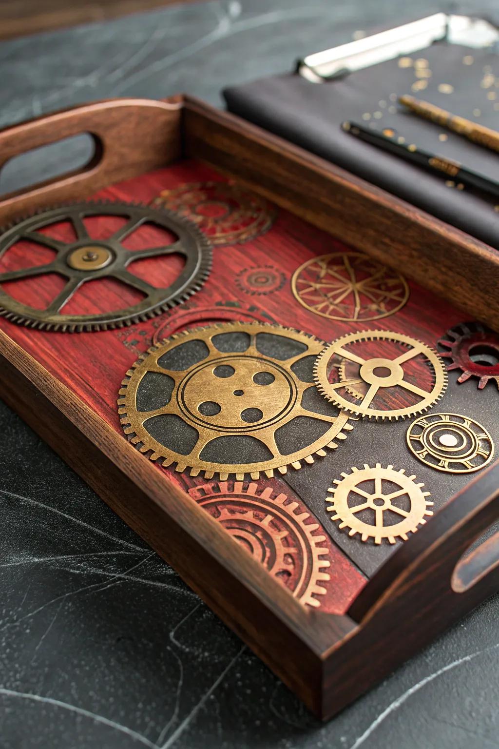 Elevate your entertaining game with this stunning steampunk dinner tray, where craftsmanship meets artistry!