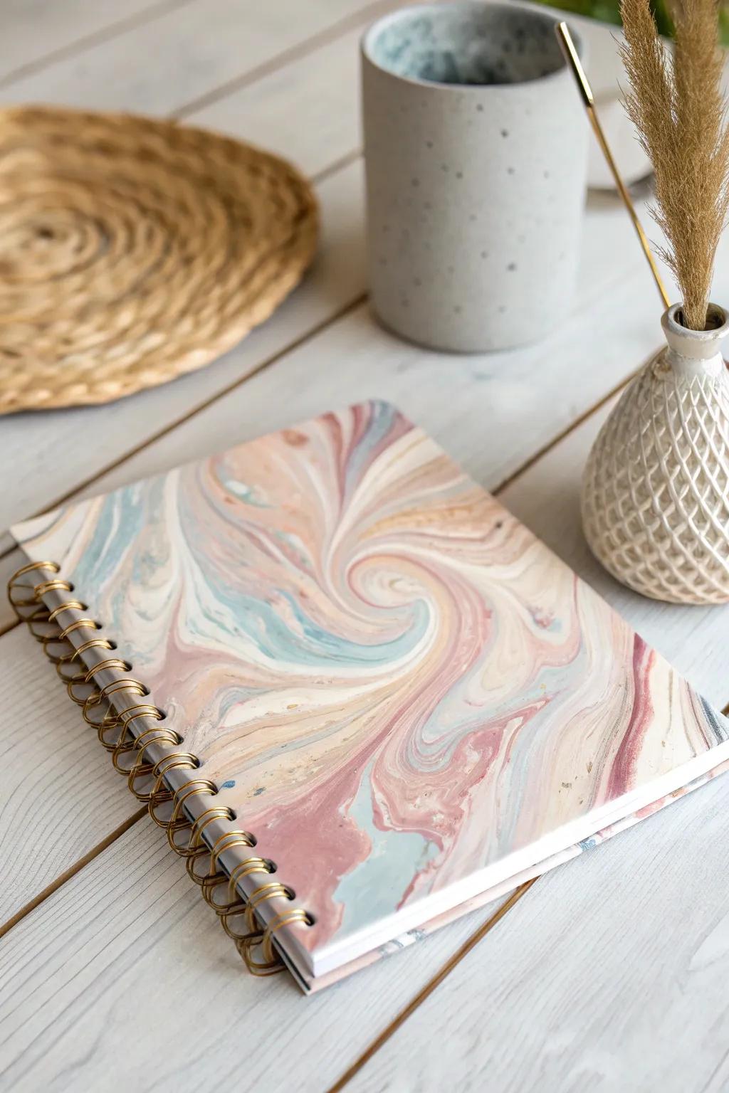Elevate your gift-giving with a marbled masterpiece - a notebook that's as unique as your love.