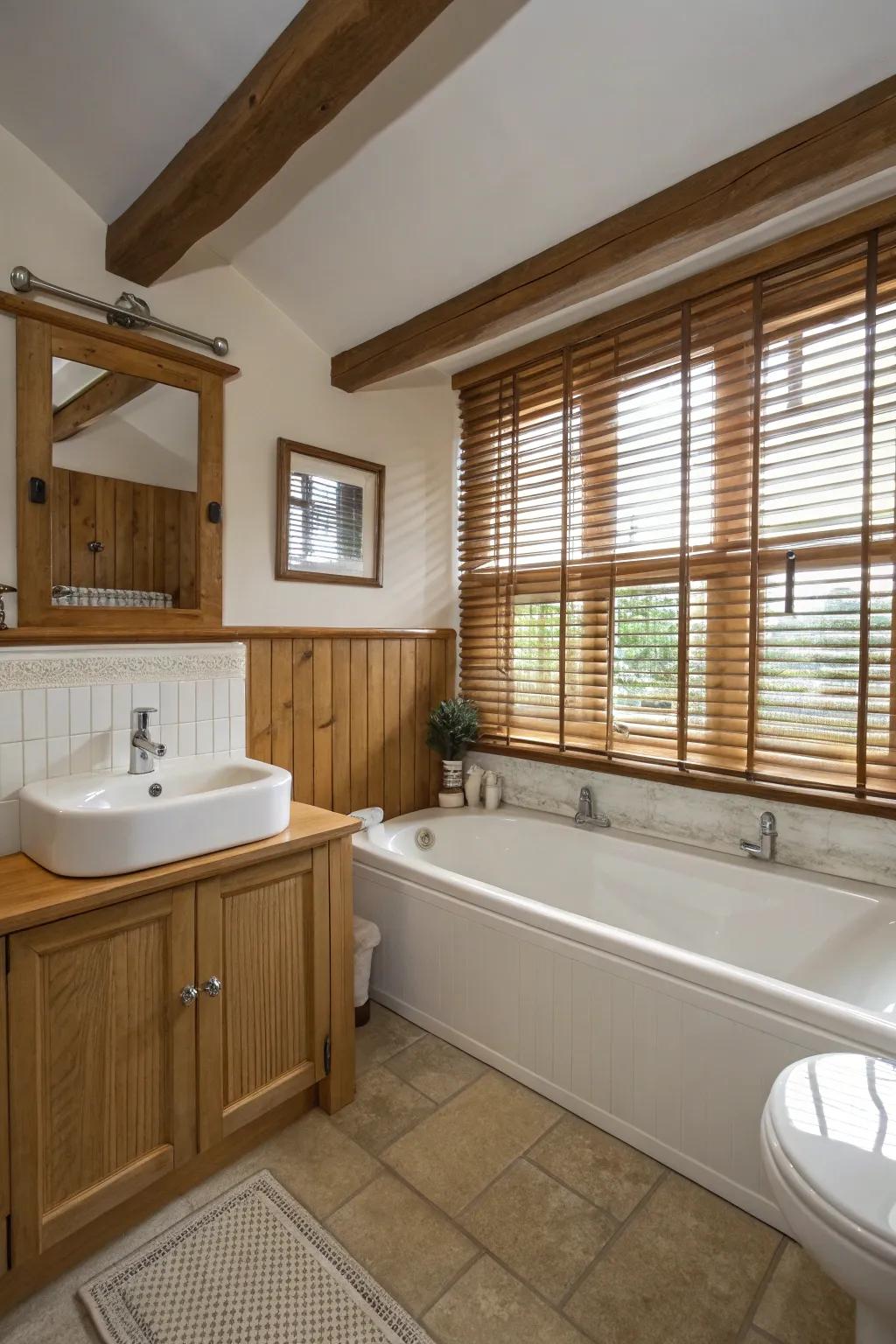 Faux wood blinds combine beauty and practicality.