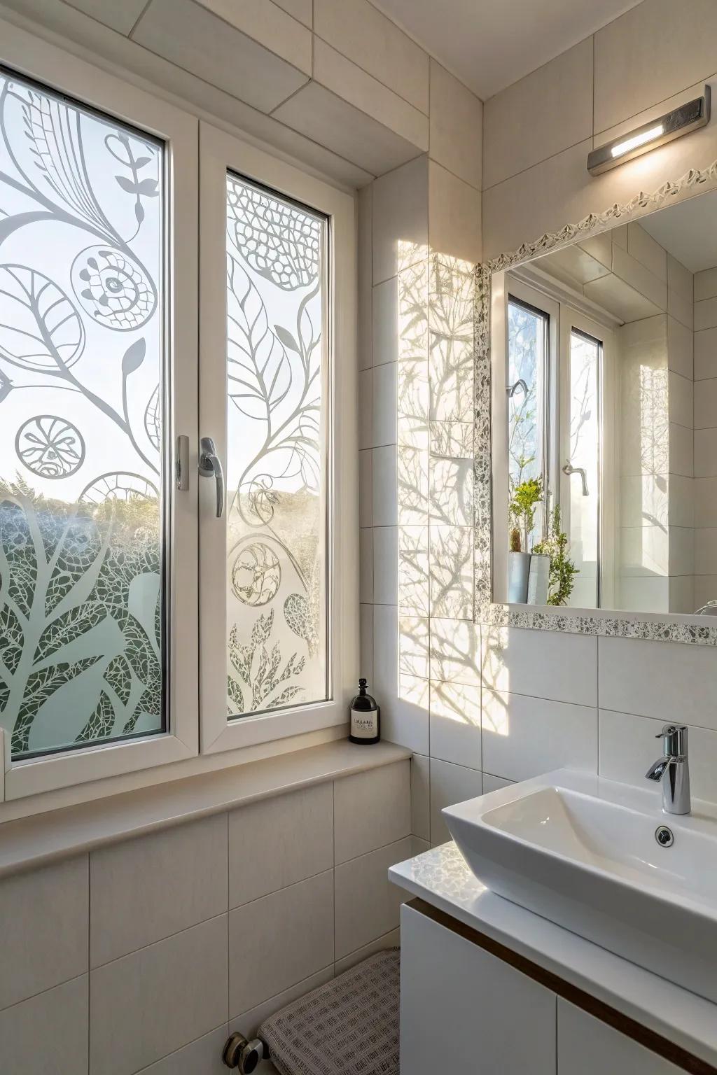 Artistic window film providing privacy and artistic flair.