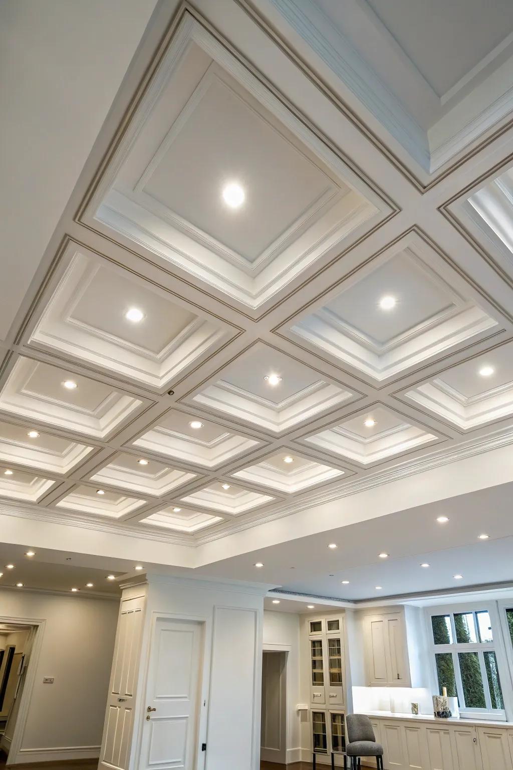 Minimalist designs keep coffered ceilings sleek and modern.