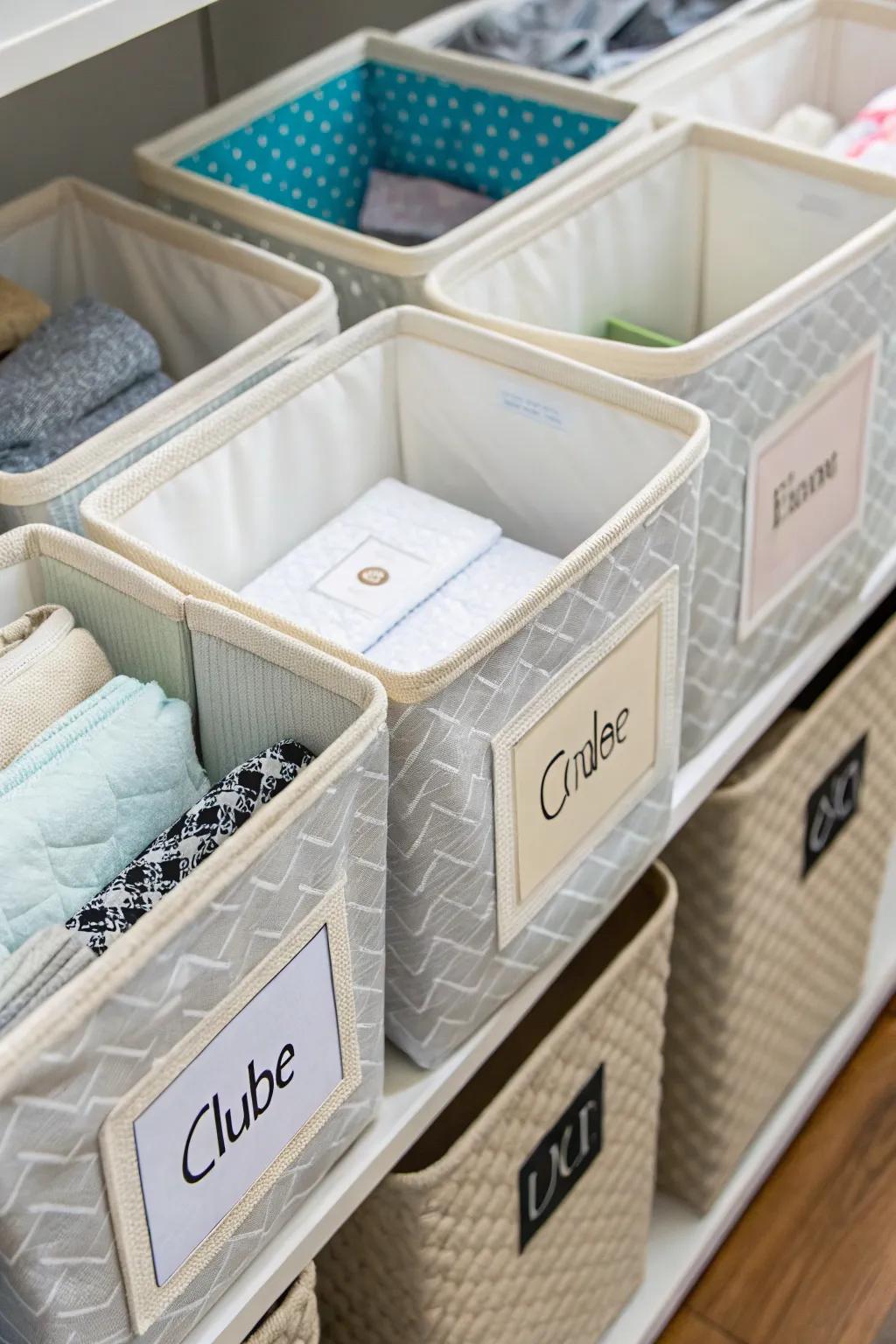 Stay organized with personalized labels on your storage bins.