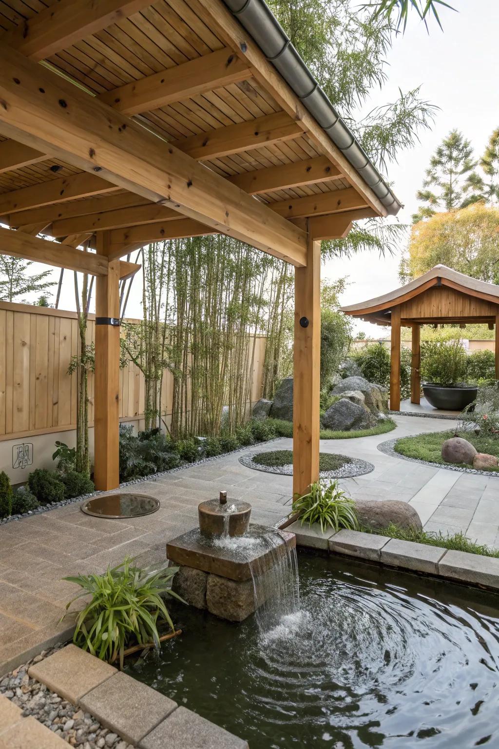 Tranquility and peace with a Zen-inspired wood carport.