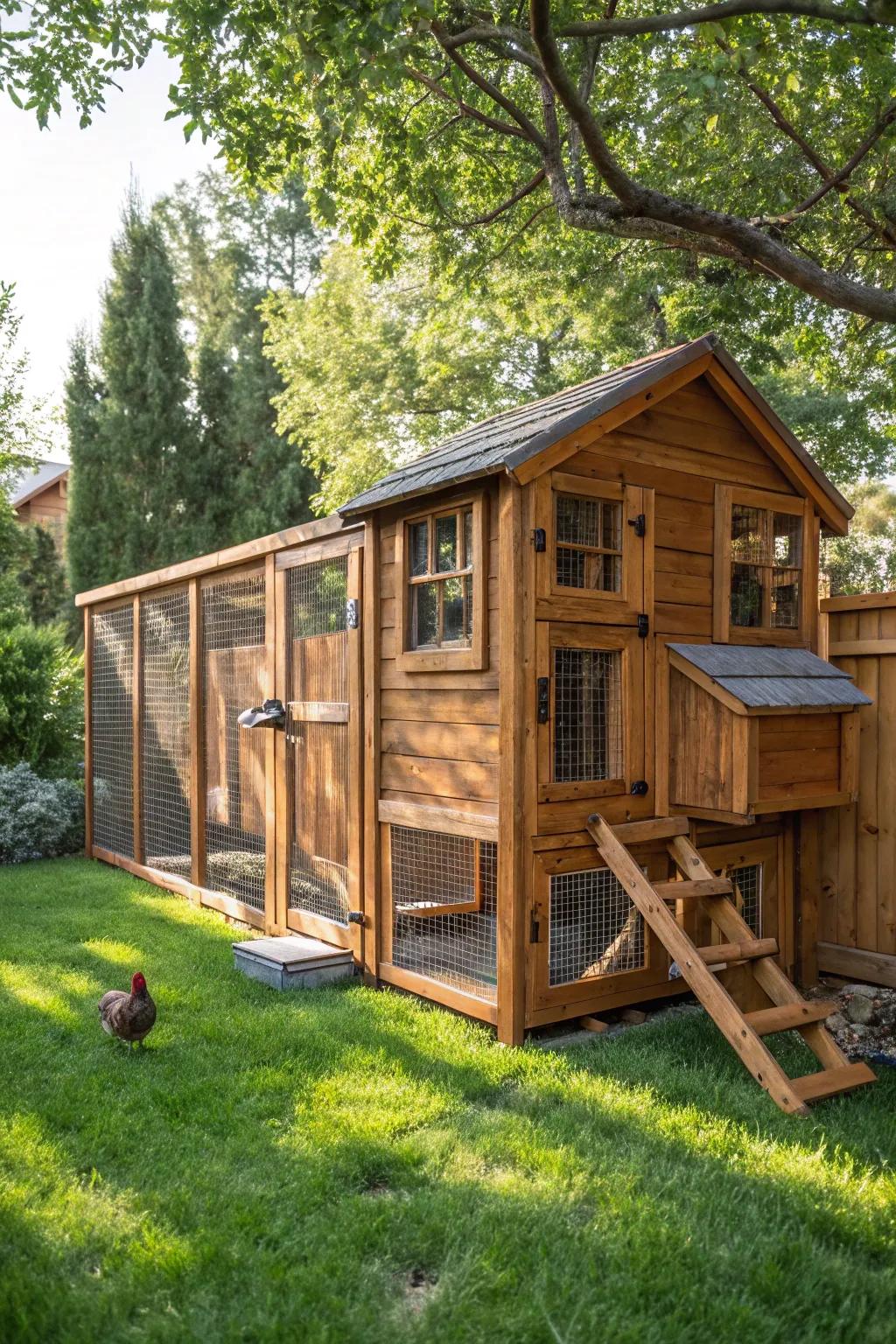 Step into the world of seamless chicken keeping with this expertly crafted walk-in wonder.