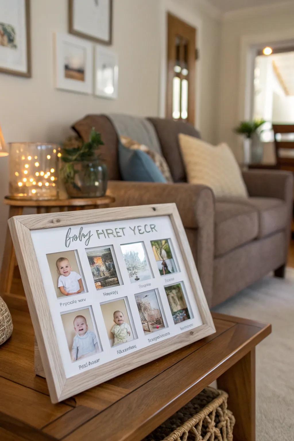 A first year frame is a cherished way to document a babyâs growth month by month.
