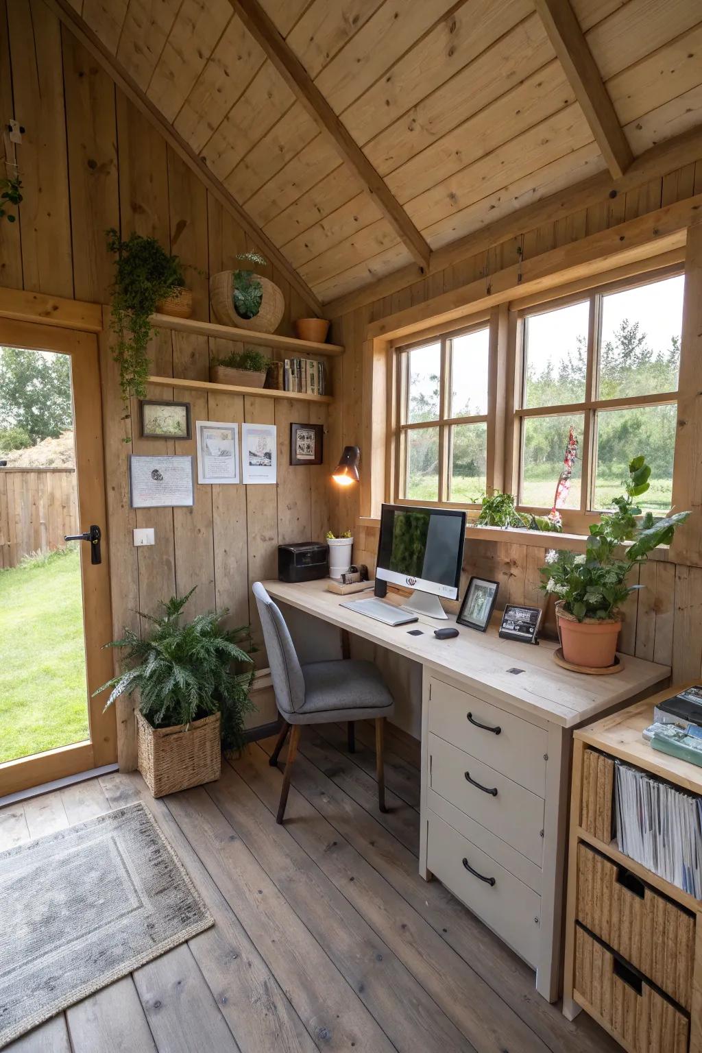 Eco-friendly features contribute to a sustainable and healthy shed office.