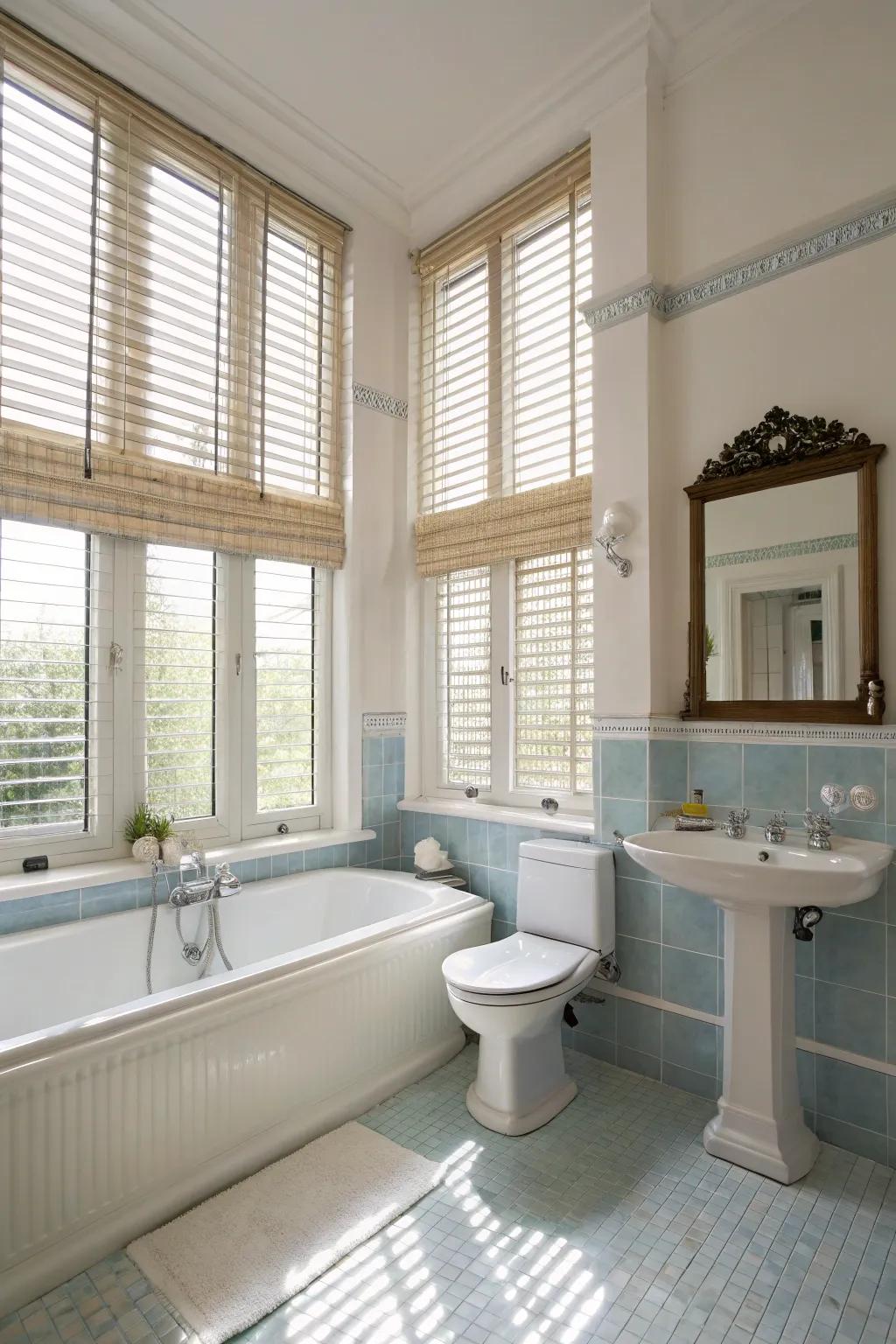 Striped blinds provide timeless style and visual height.