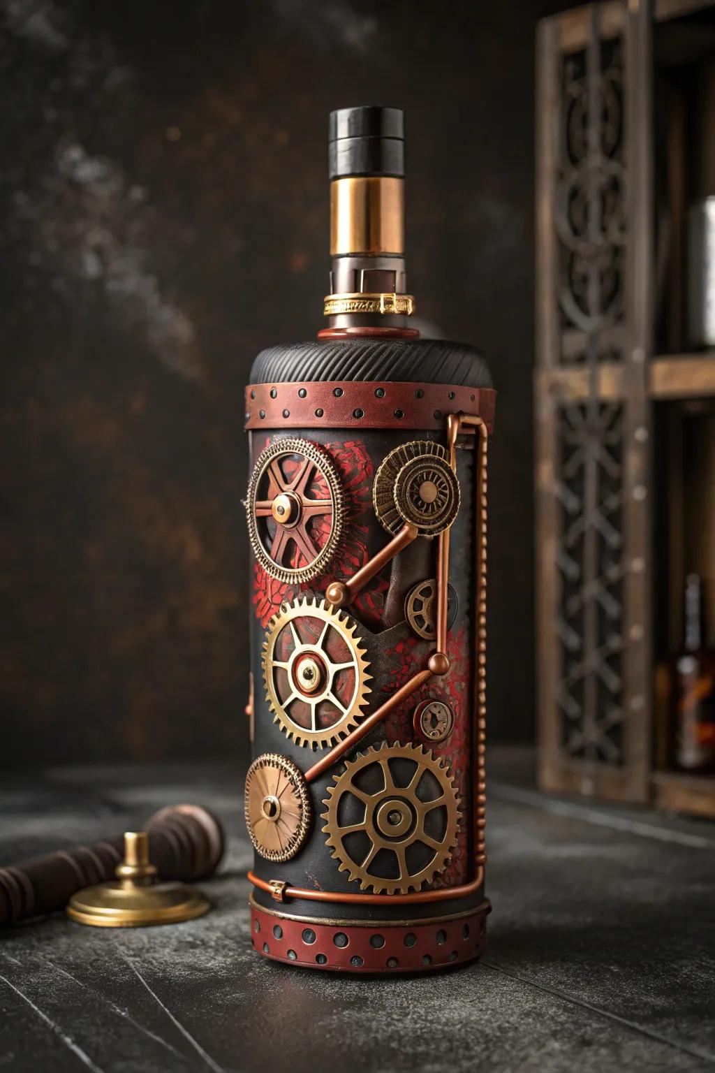 Unleash your inner craftsman with this striking steampunk bottle design.