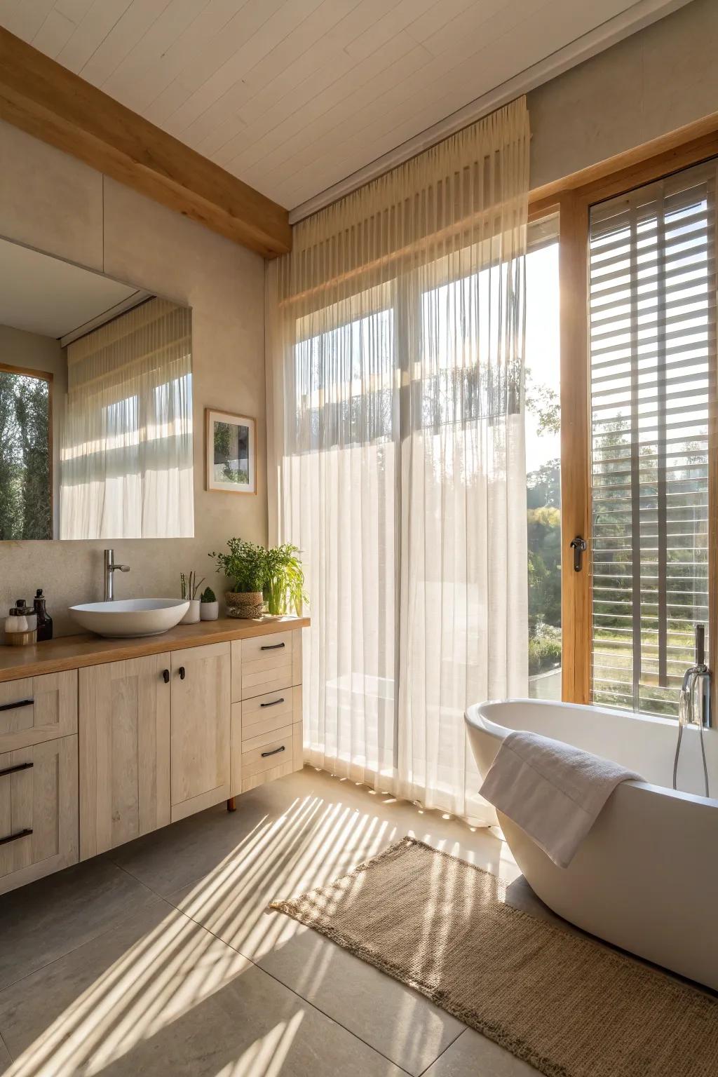 Sheer blinds bring in gentle light while preserving privacy.