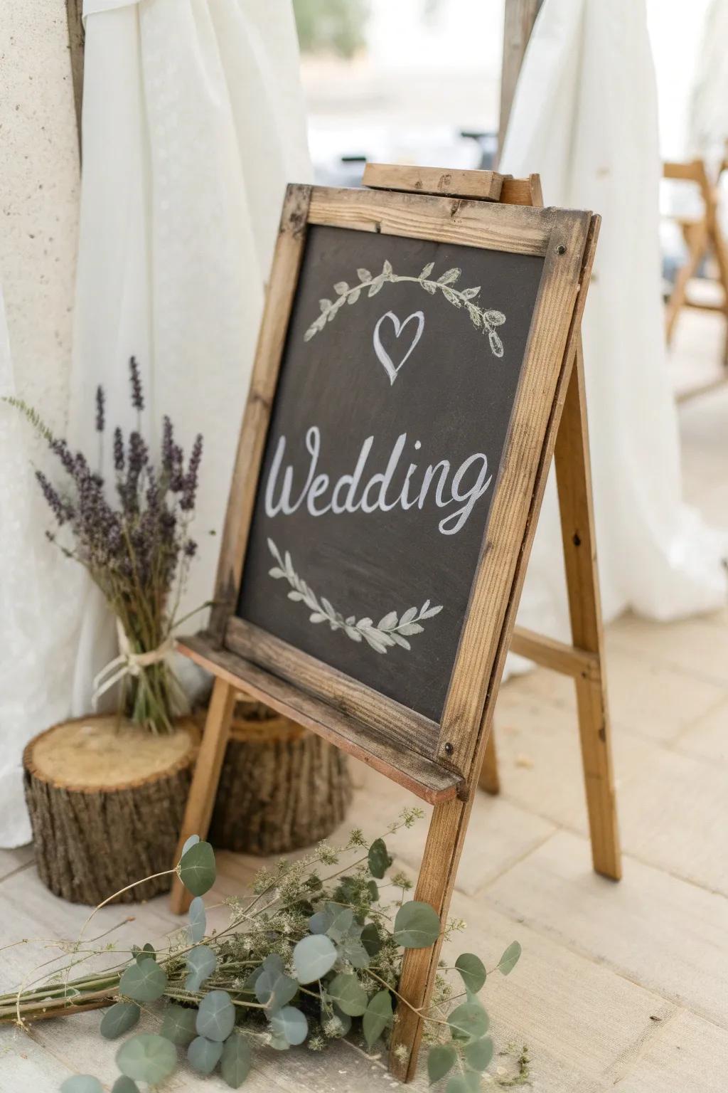 Elevate your wedding decor with personalized chalkboard signs that blend minimalist elegance with a touch of Boho flair.