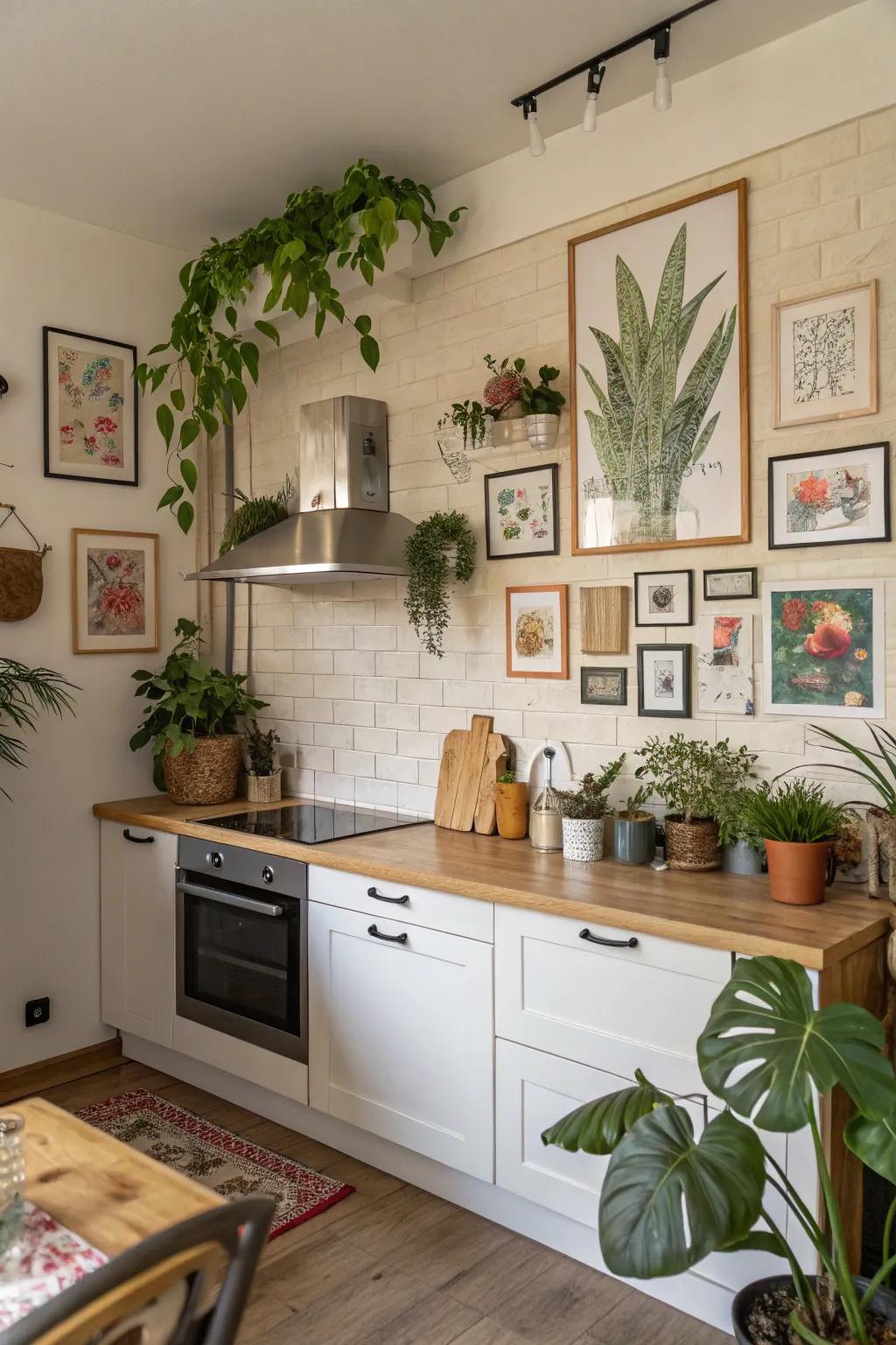 Decorative elements adding character to a kitchen wall.