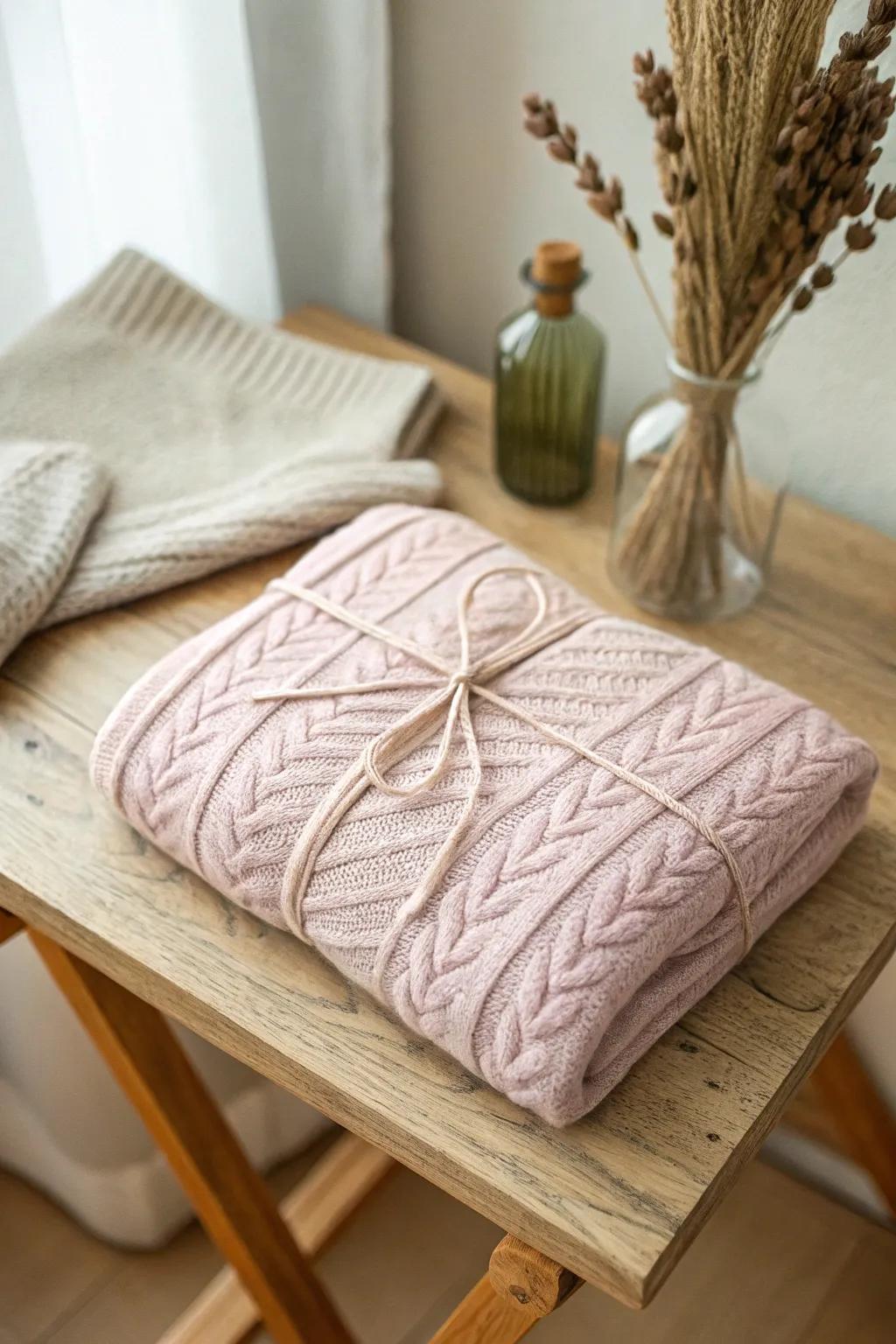 Cozy up your gifts with a charming sweater wrap, blending warmth and elegance for the perfect holiday touch.